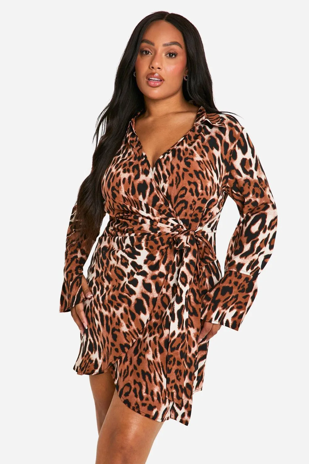 Leopard Print Wrap Shirt Dress