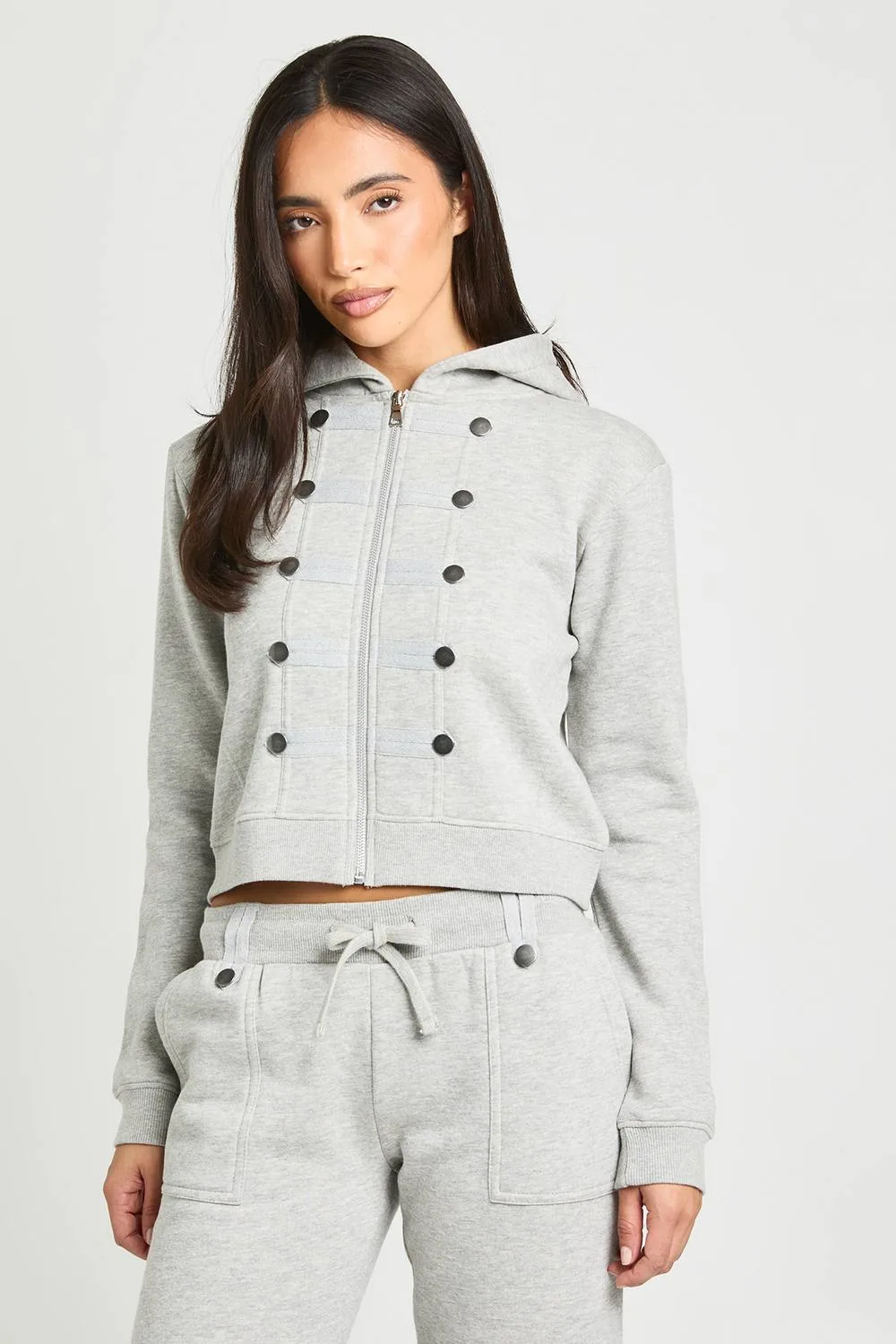 Military Detail Zip Through Fitted Hoodie by boohoo