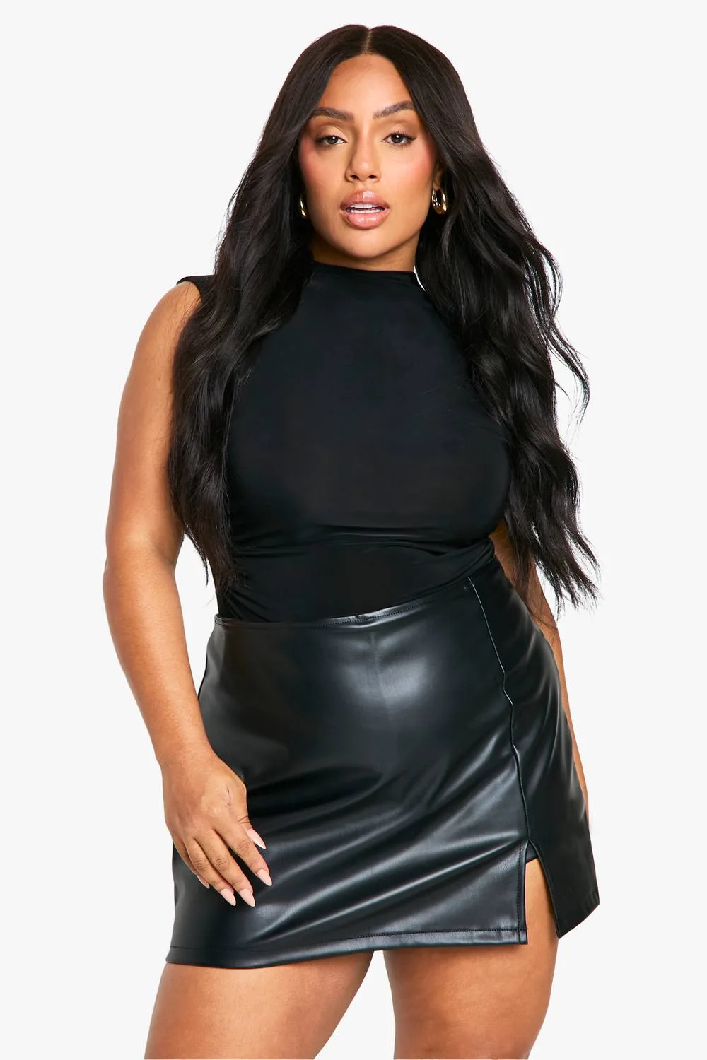 Pu Split Hem Skort by boohoo