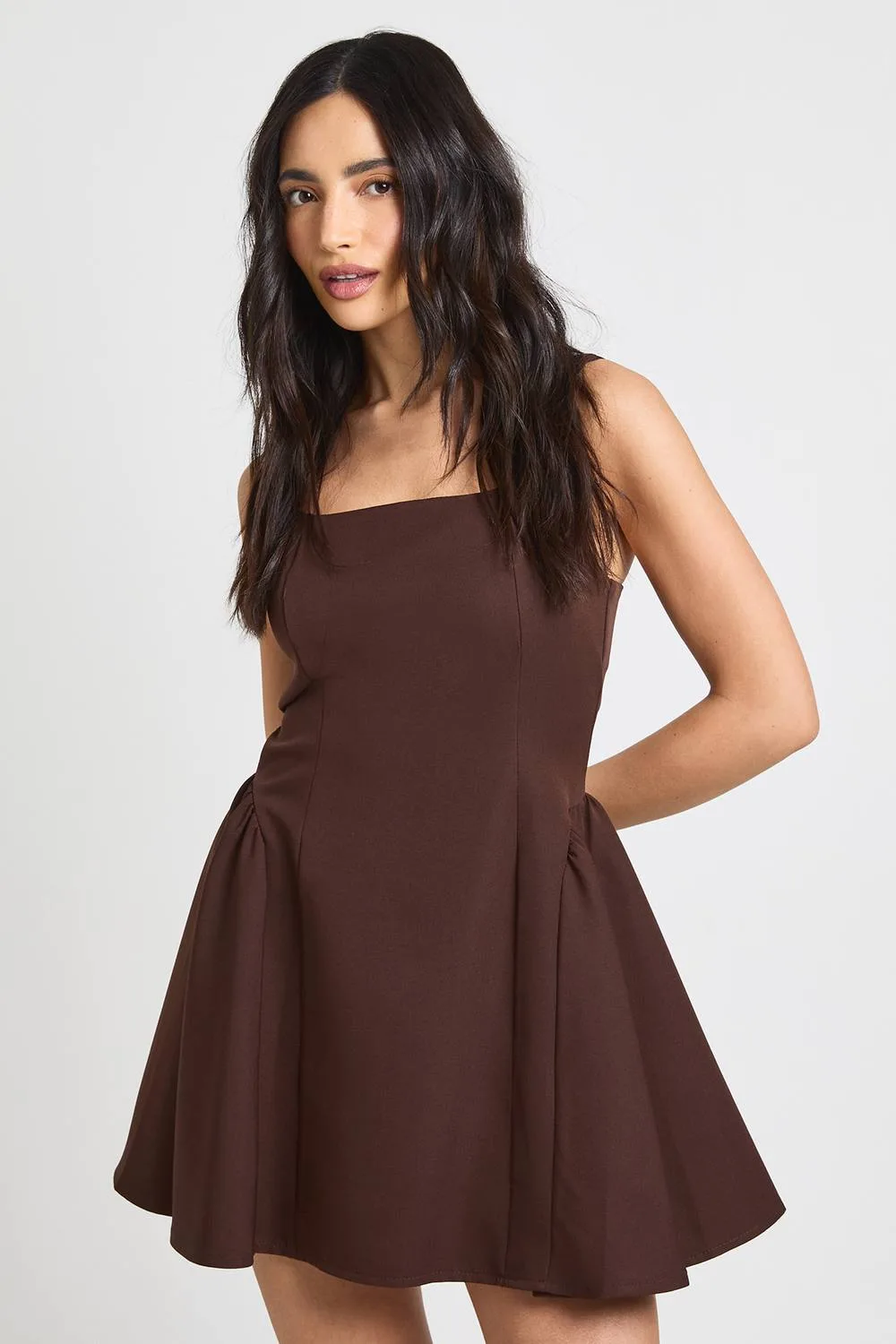 Square Neck Full Skirt Mini Dress by boohoo