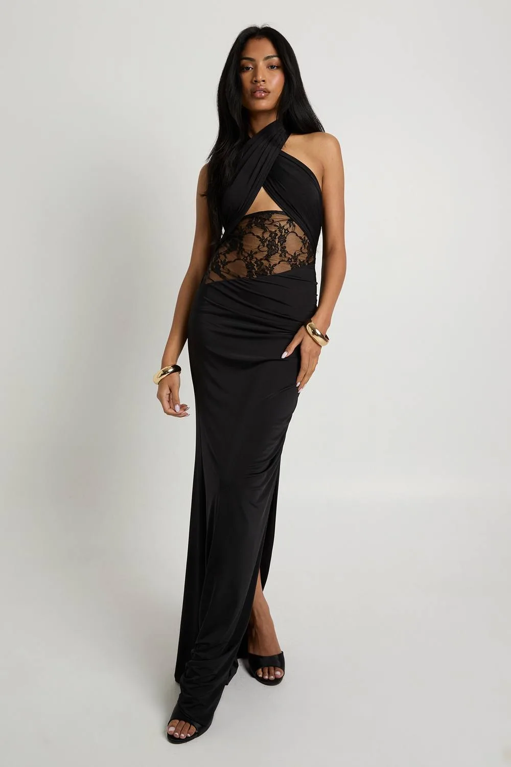 Halter Neck Lace Insert Maxi Dress by boohoo