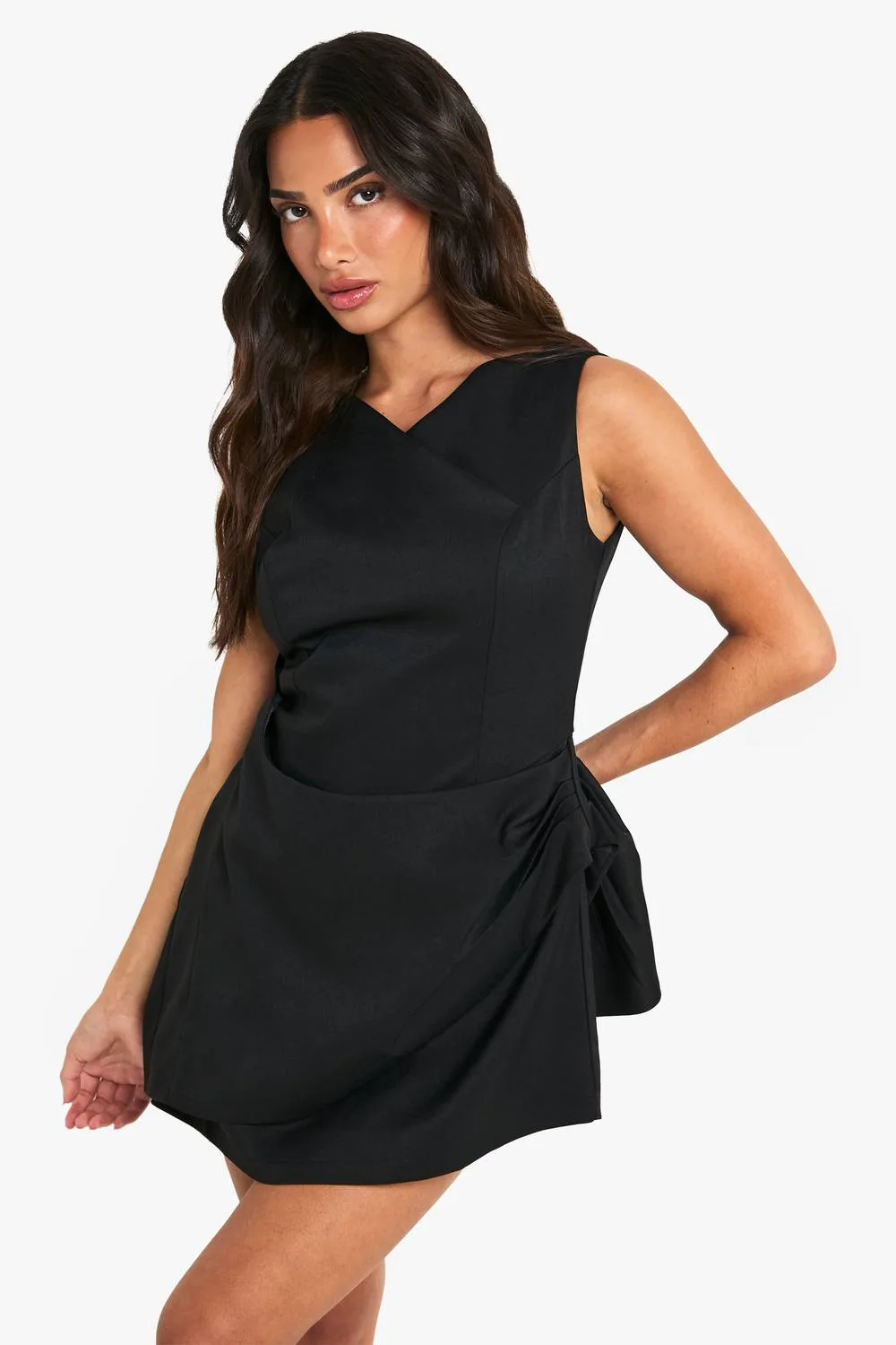 Tailored Cowl Detail Wrap Mini Dress