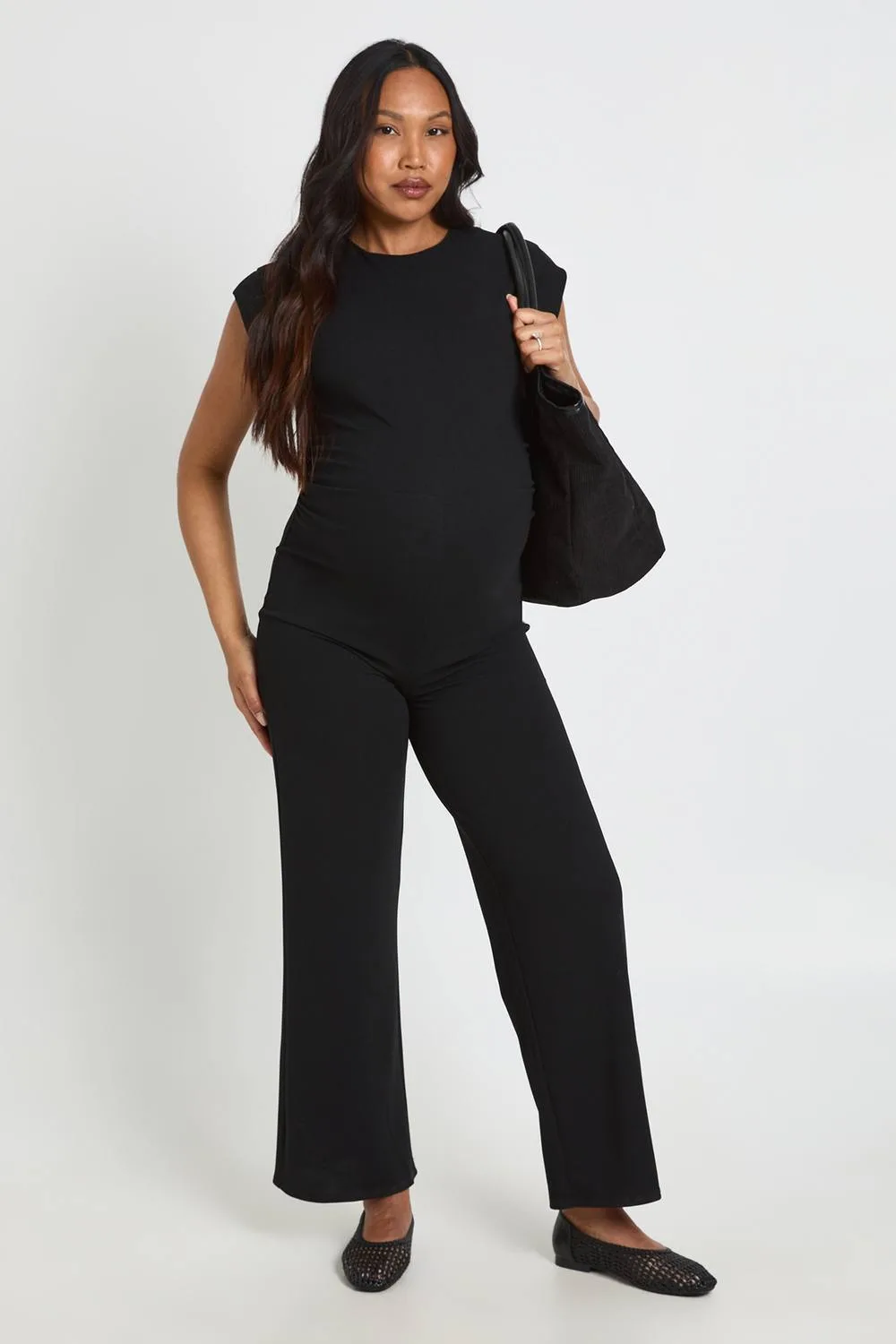 Maternity Ruched Waist Wide Leg Jumpsuit by boohoo