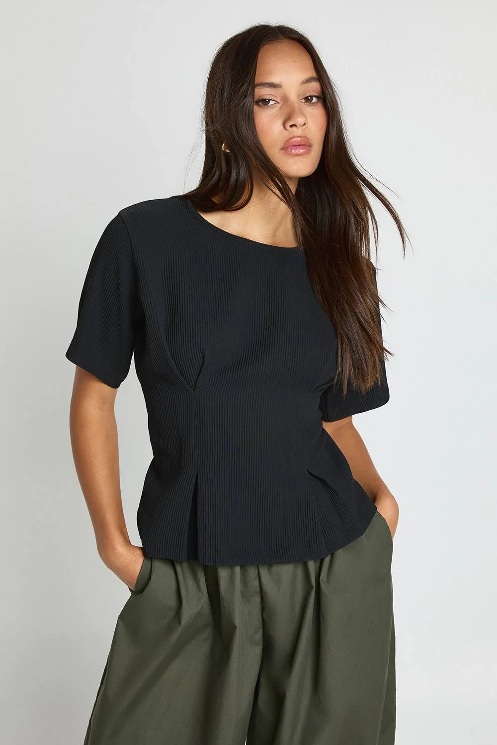 Ottoman Rib Cinched Waist T-Shirt by boohoo