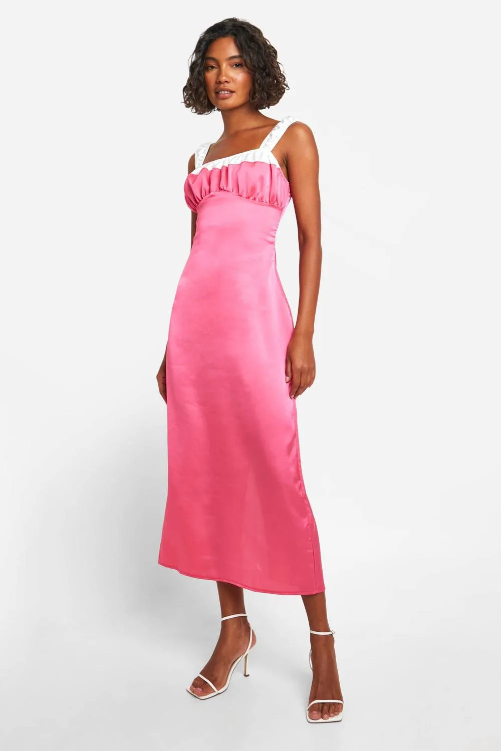 Satin Contrast Detail Midaxi Dress by boohoo
