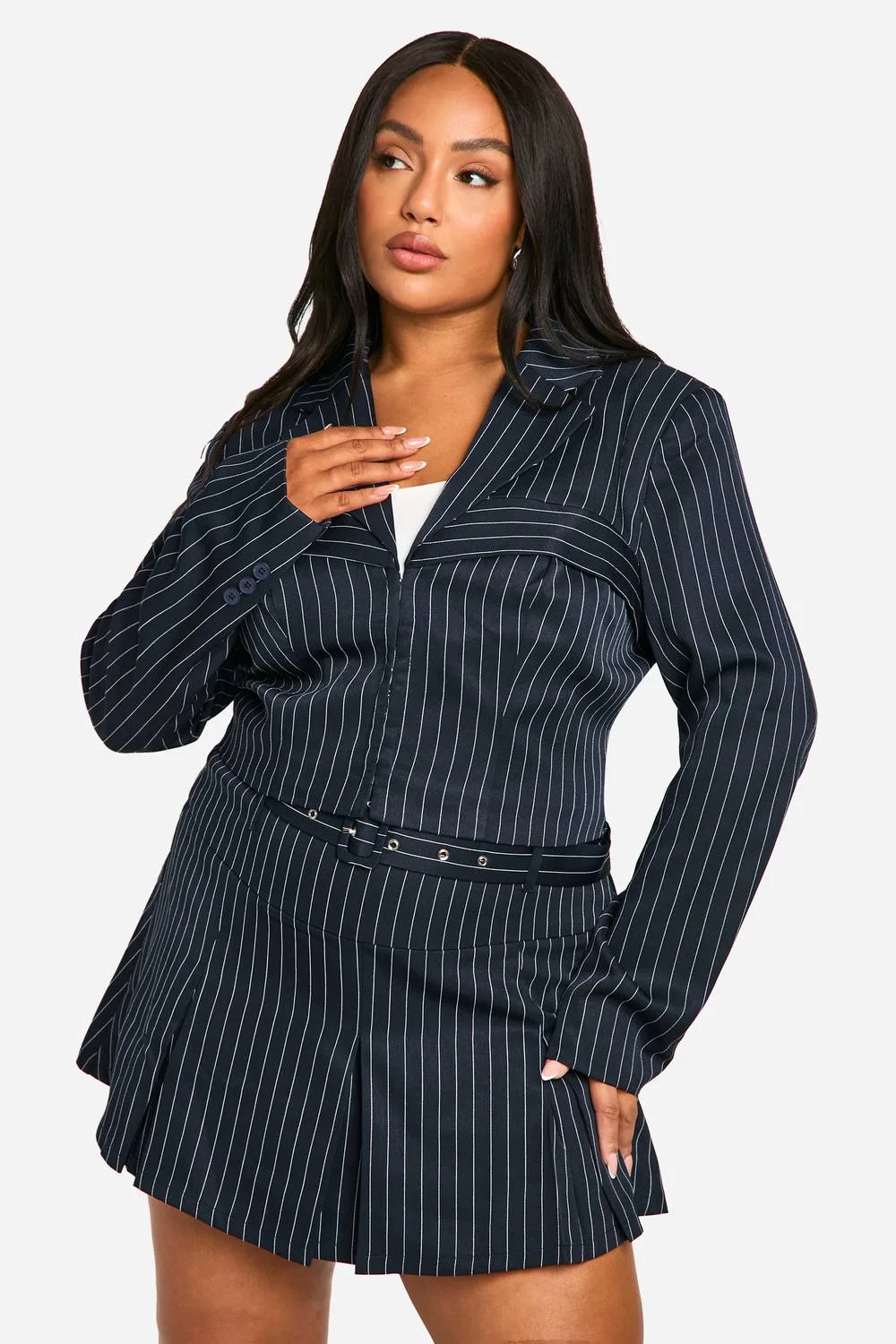 Pinstripe Corset Detail Cropped Blazer by boohoo