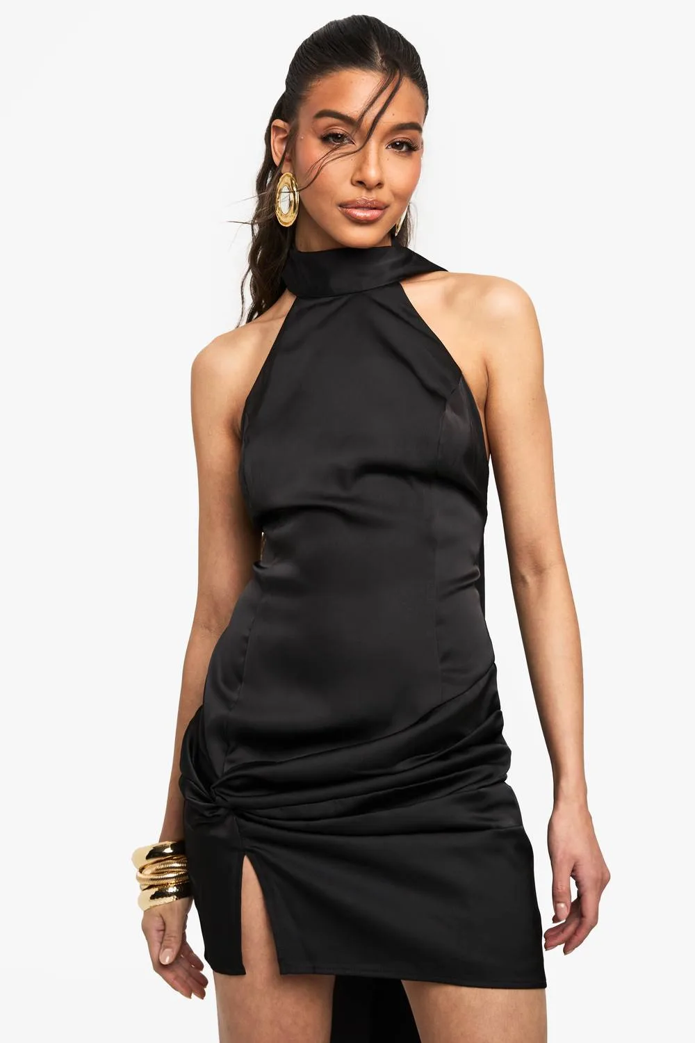 Satin High Neck Mini Dress