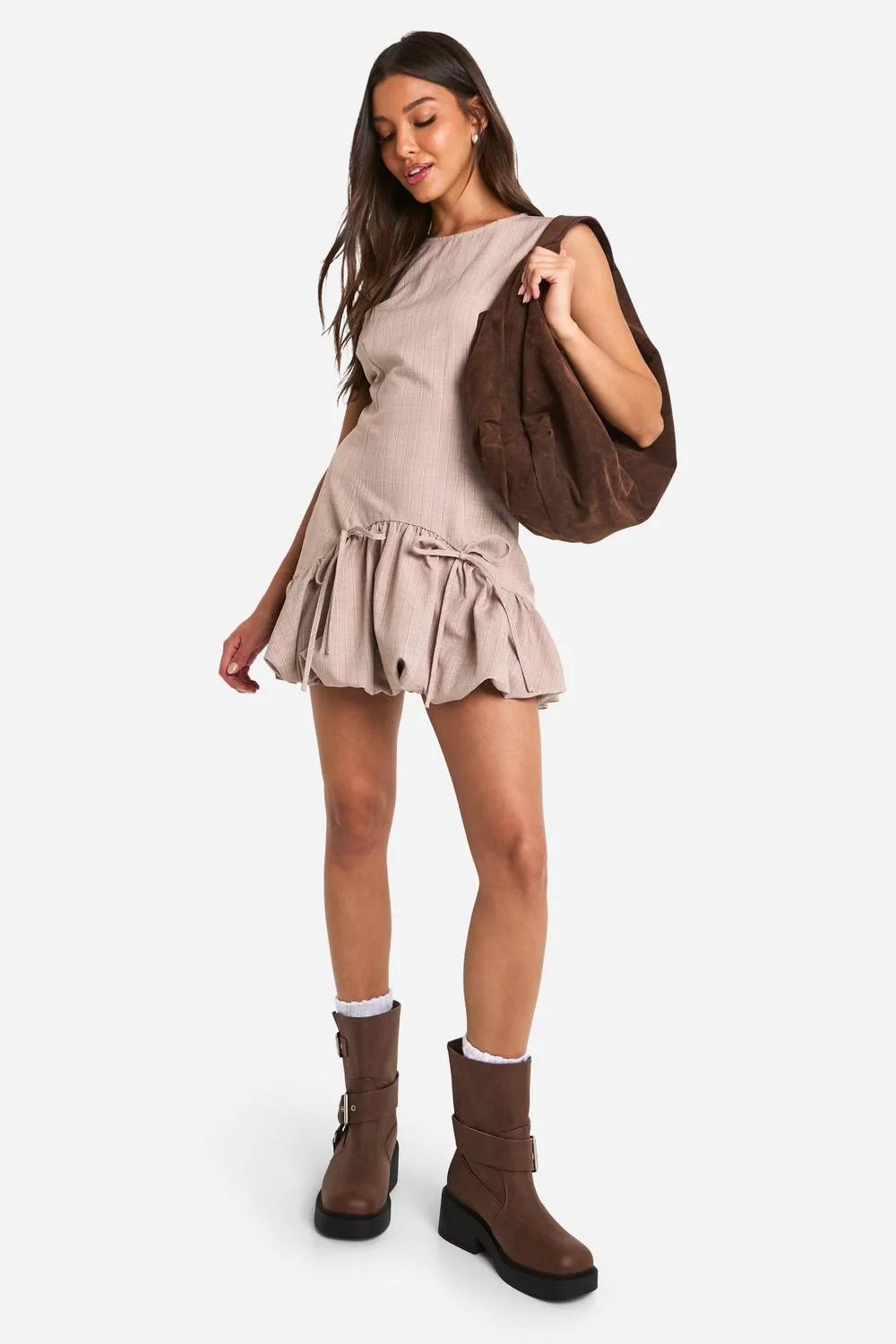 Bubble Hem Pinstripe Tailored Mini Dress by boohoo
