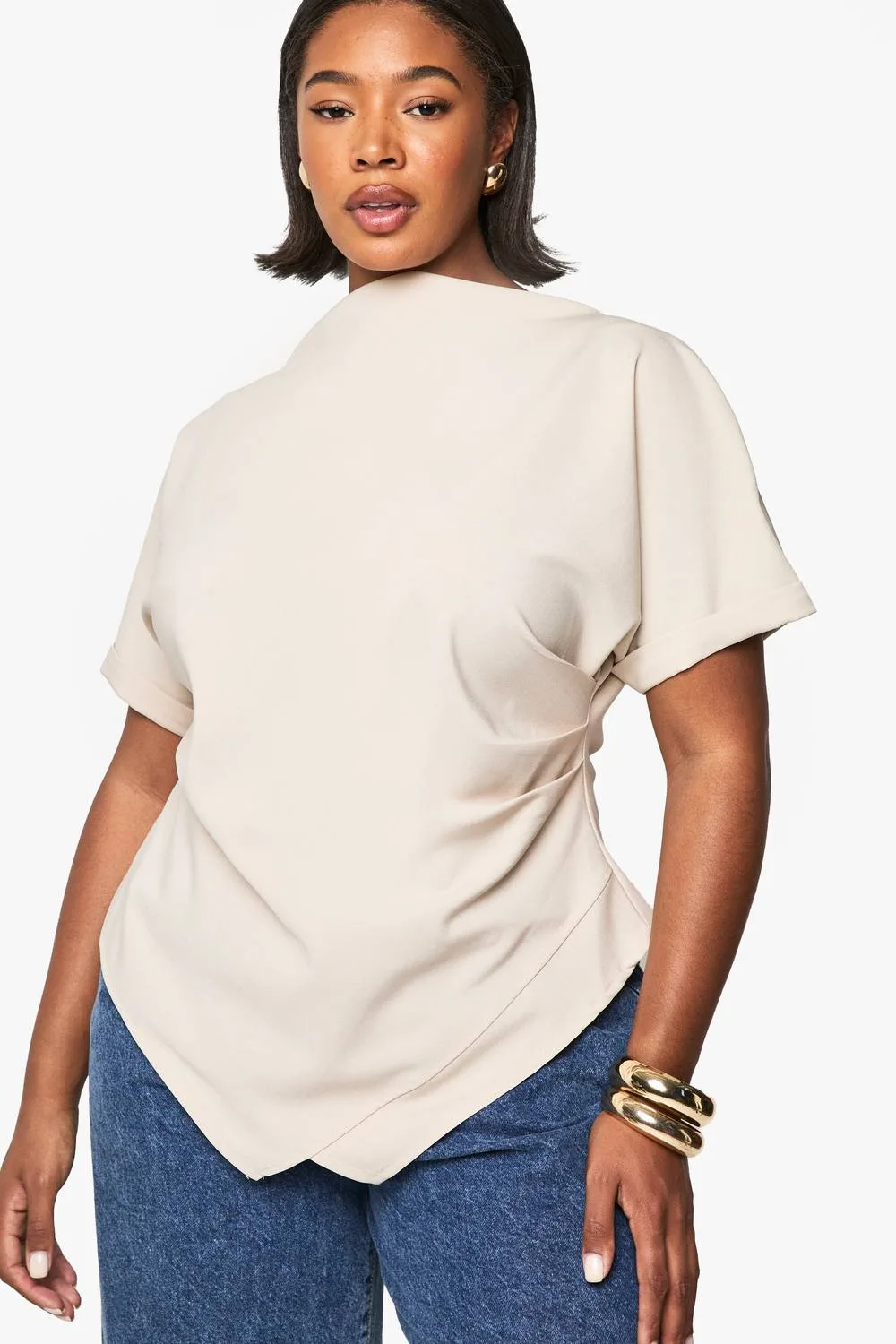 Rouched Asymmetric Top - Stone by boohoo