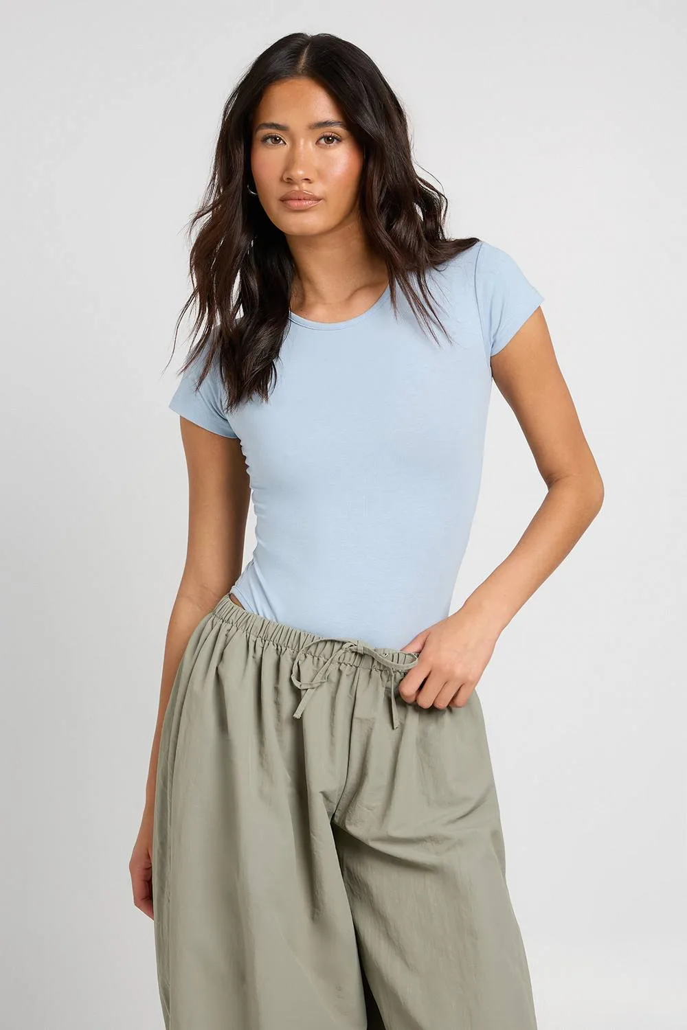 Basic Short Sleeve Crew Neck Bodysuit by boohoo
