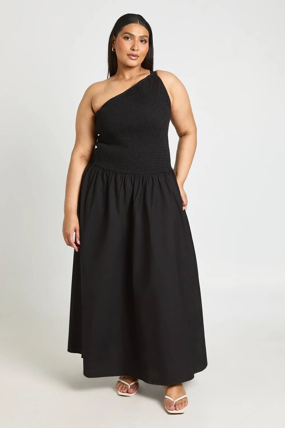 Aysm Shirred Body One Shoulder Maxi Dress by boohoo