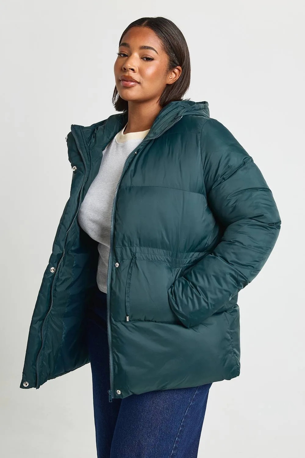 Hooded Puffer Coat by boohoo