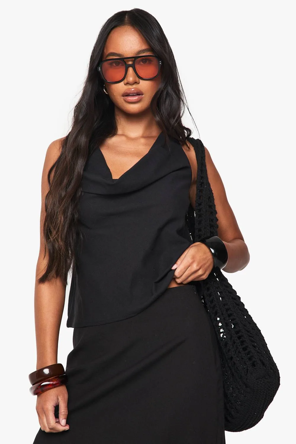 Linen Look Cowl Neckline Halter Top by boohoo