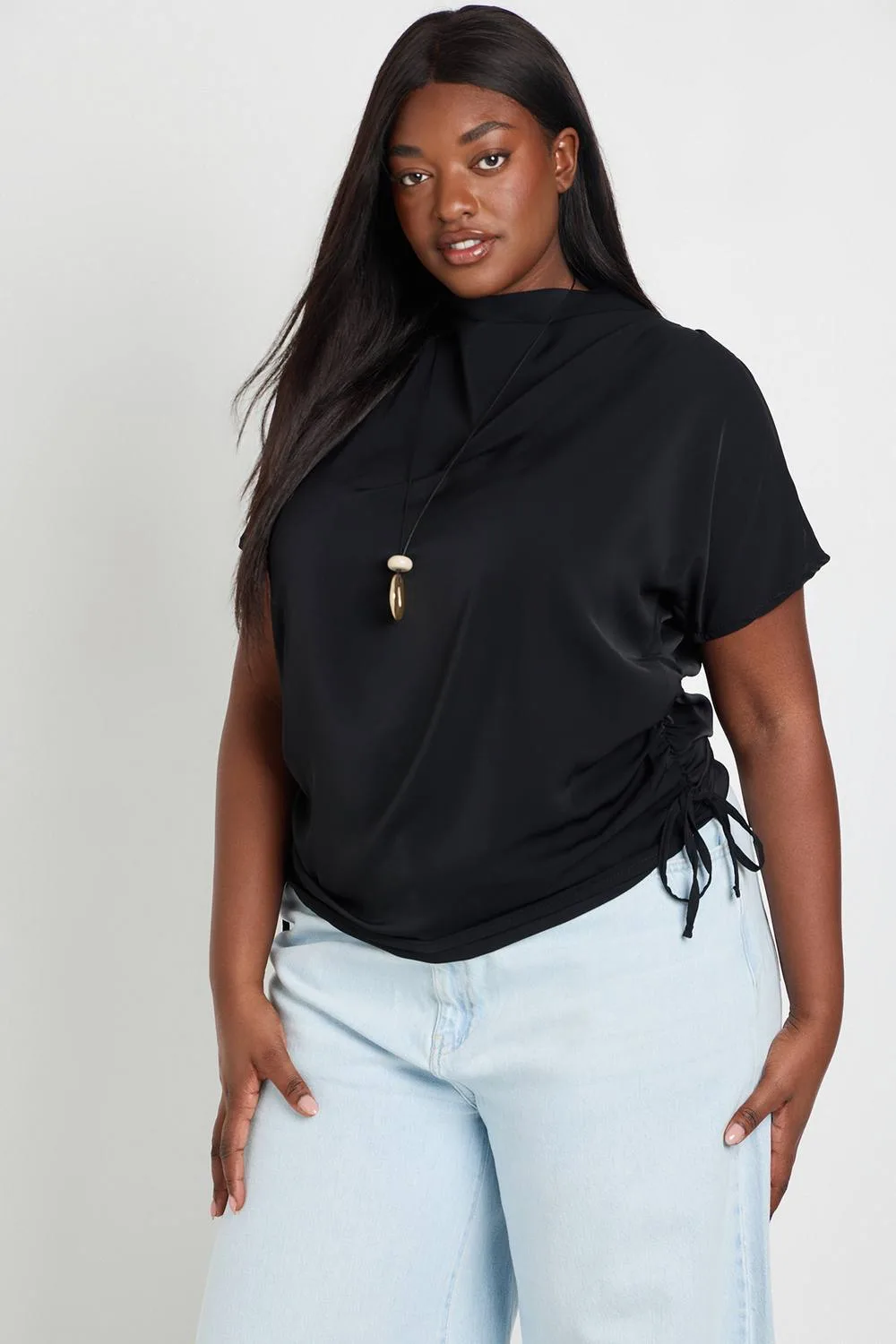 Side Drape Tie Detail Blouse by boohoo
