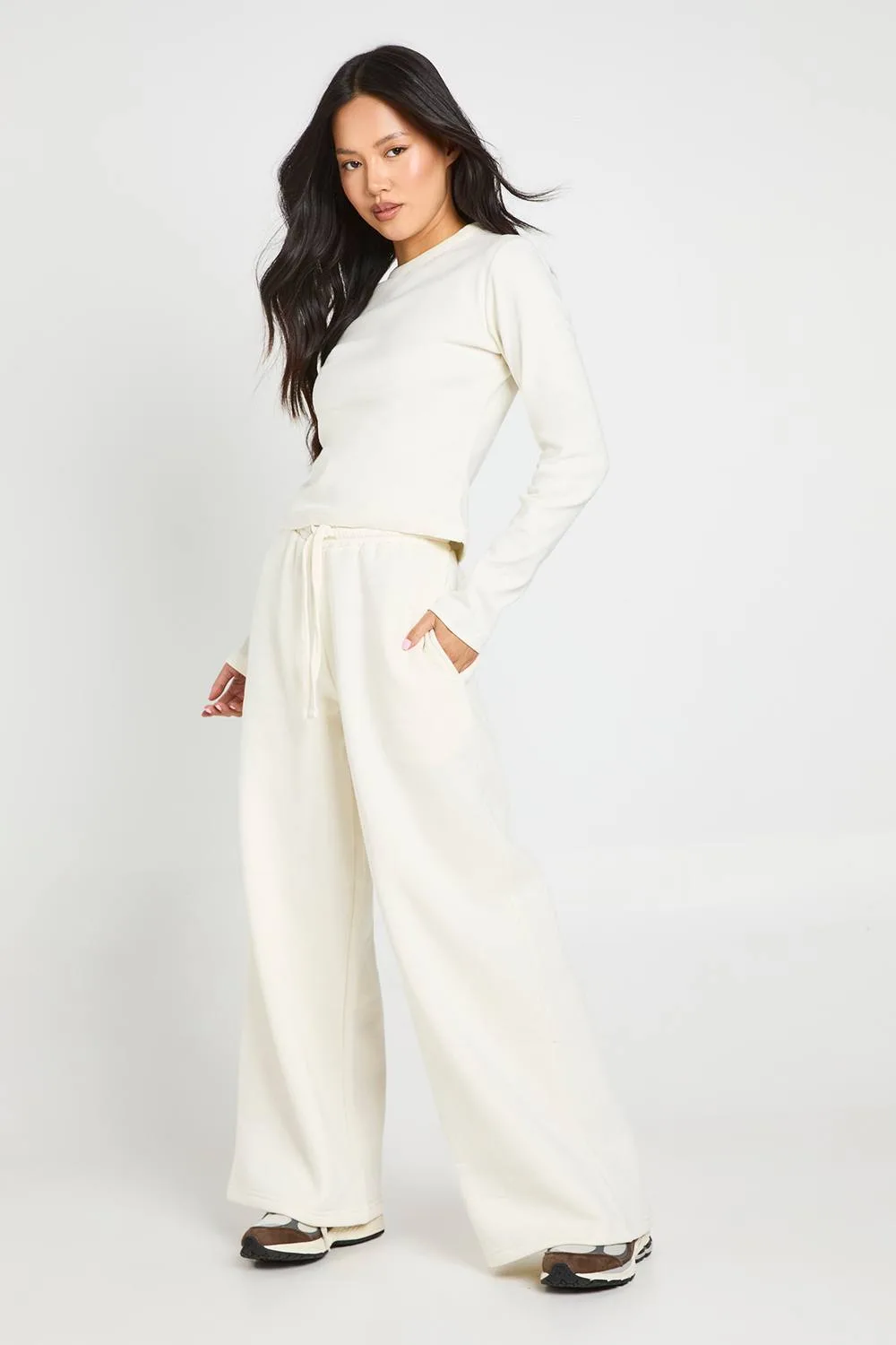 Crew Neck Long Sleeve Top & Straight Leg Jogger Tracksuit by boohoo