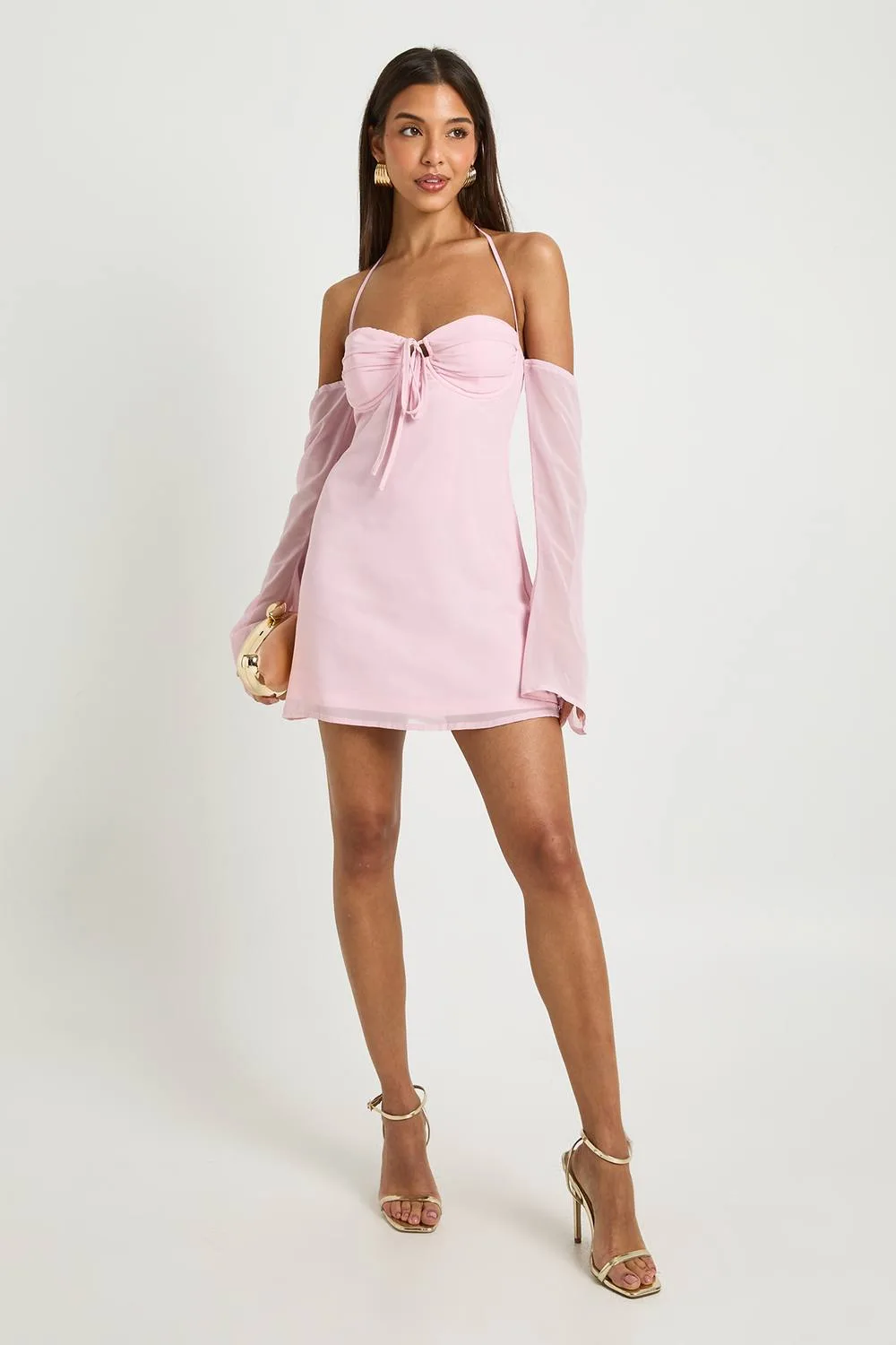 Chiffon Long Sleeve Mini Dress by boohoo