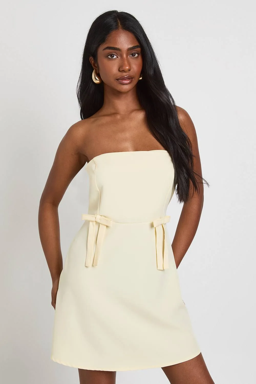 Bow Detail Woven Bandeau Mini Dress by boohoo