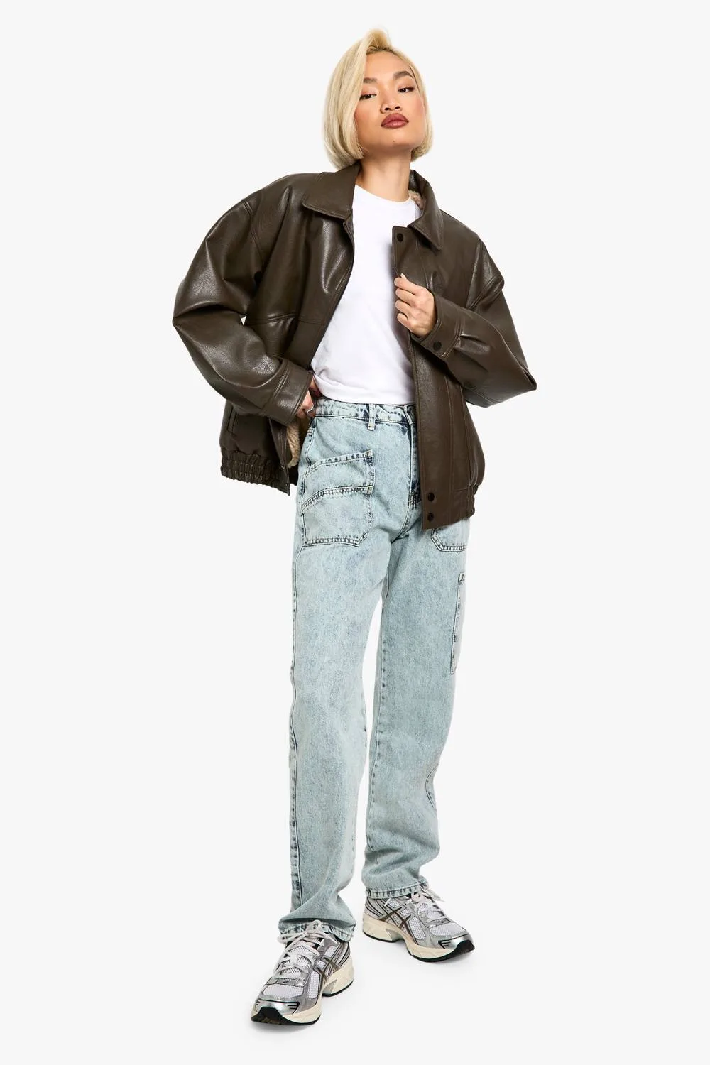 Acid Wash Cargo Straight Fit Jeans by boohoo