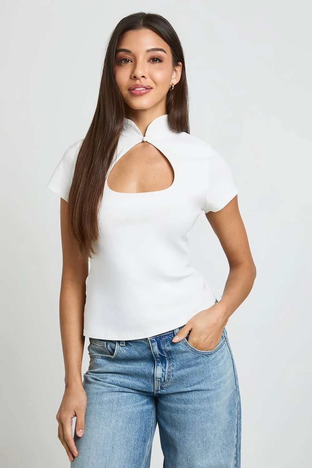 Bengaline Key Hole Cap Sleeve Top by boohoo