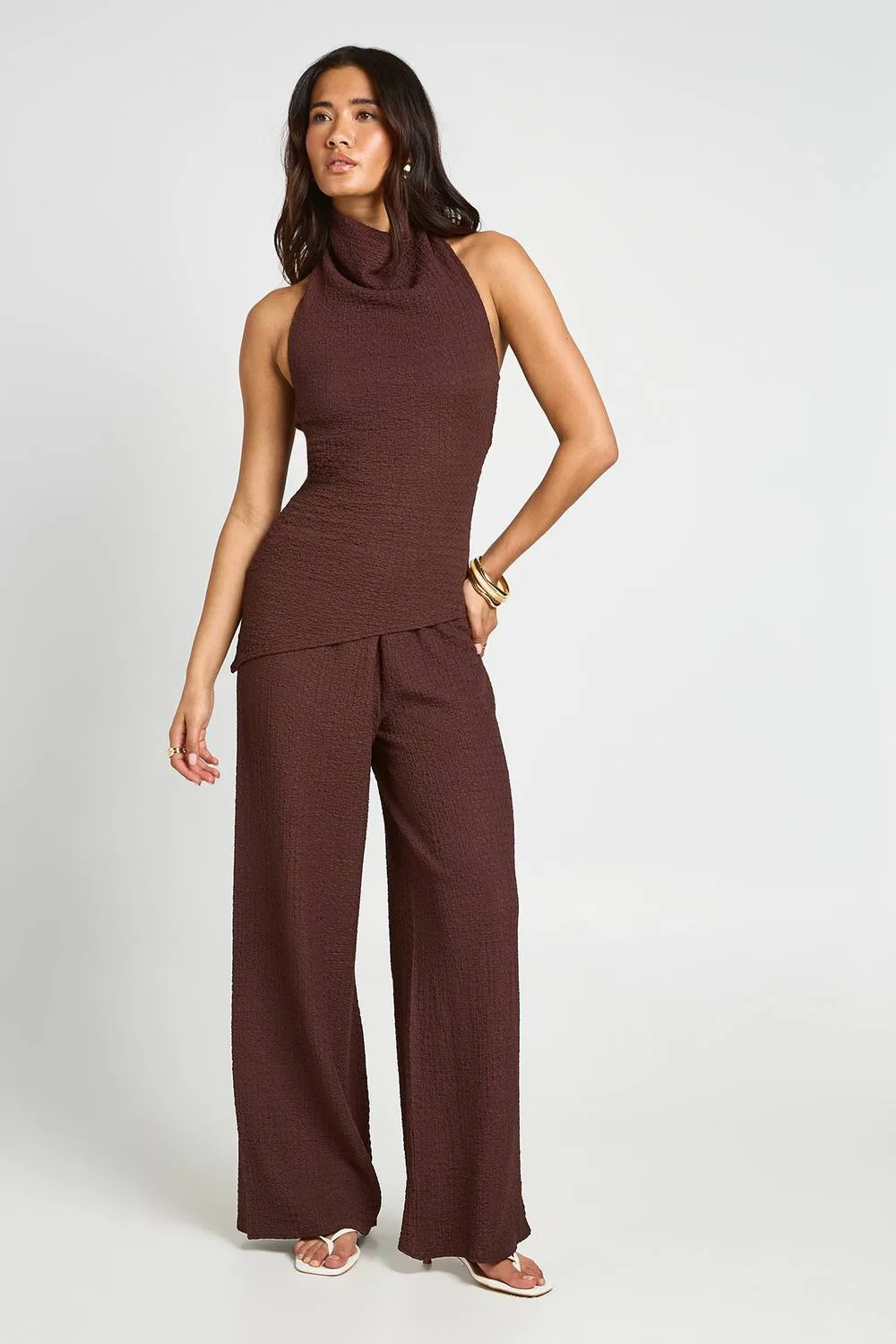 Crinkle High Neck Long Line Top Trouser Co Ord by boohoo