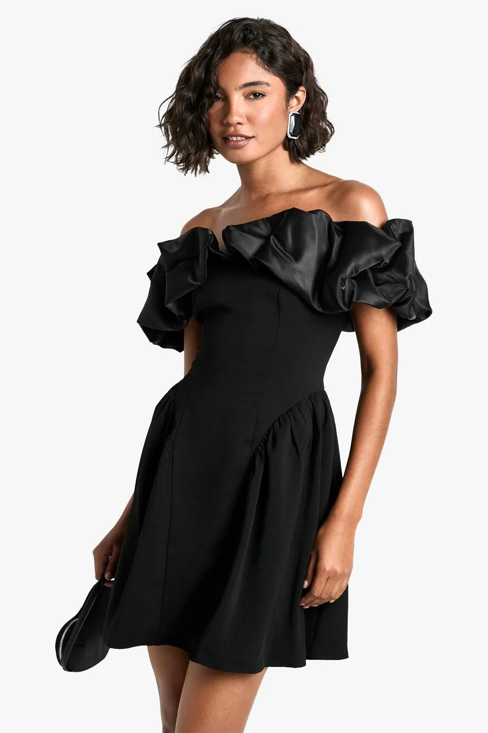 Ruffle Dropped Waist Bengaline Mini Dress by boohoo