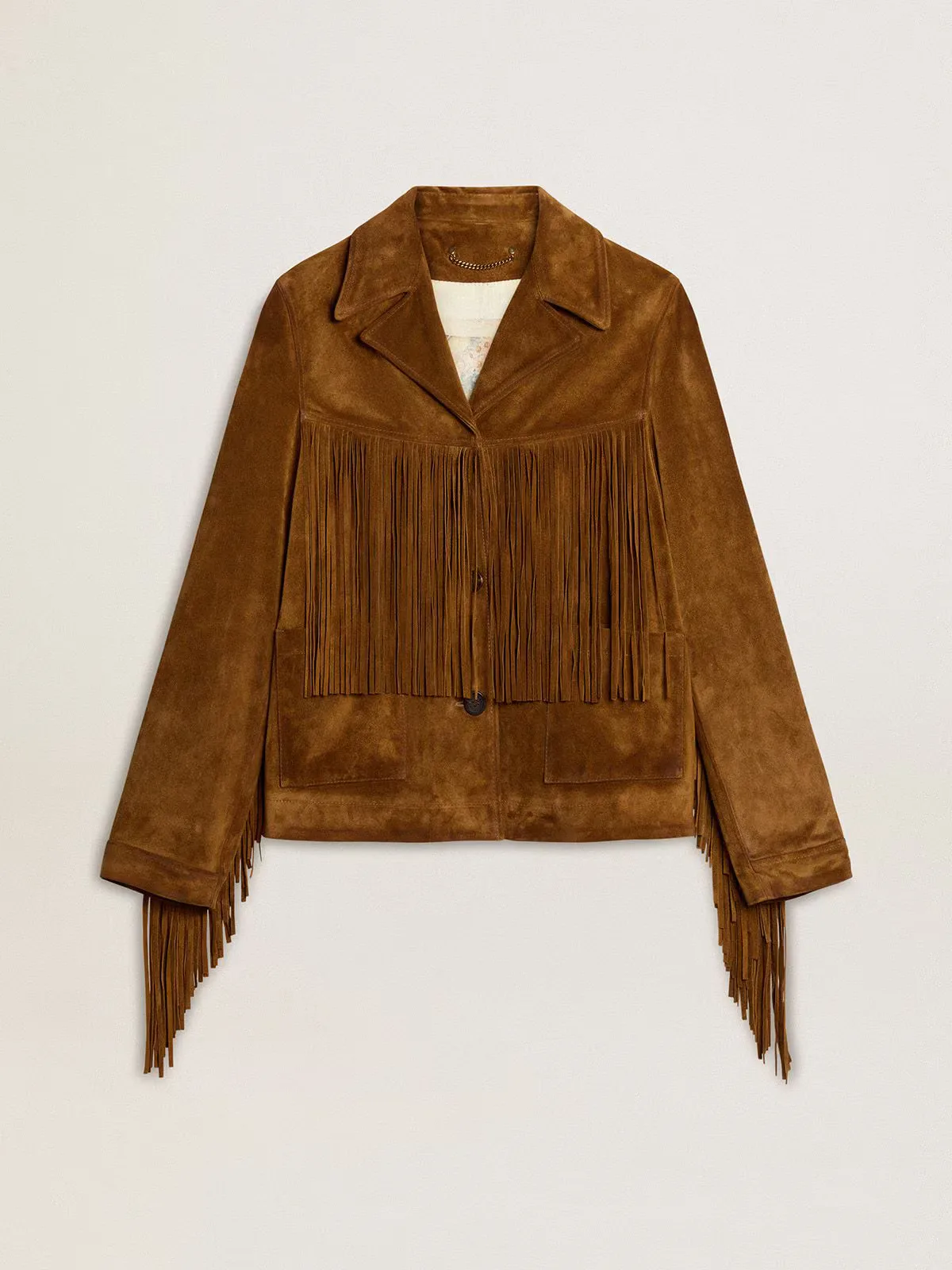 Tobacco-Colored Suede Jacket with Fringes