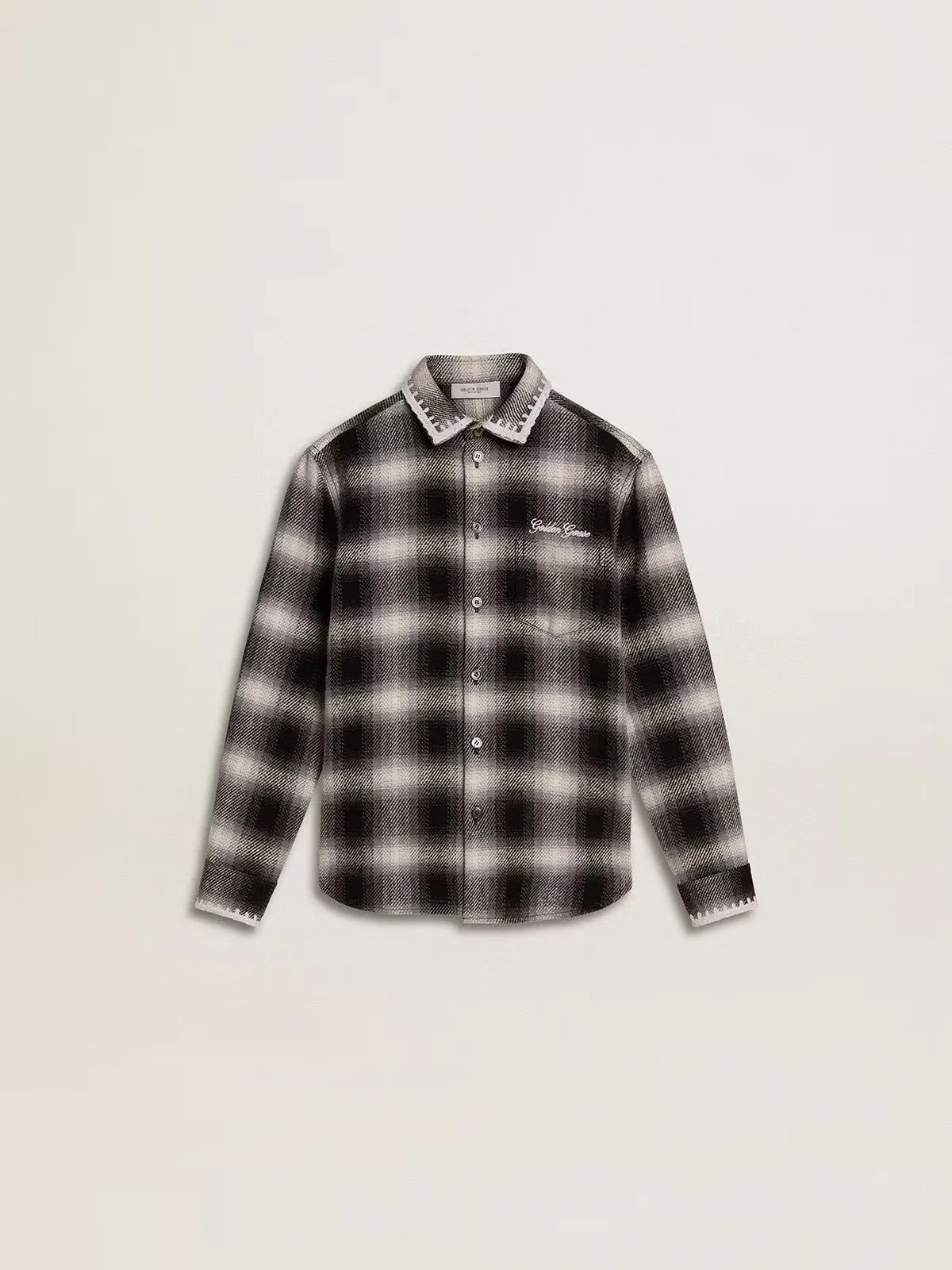 Black and White Checked Shirt with White Embroidery by Golden Goose