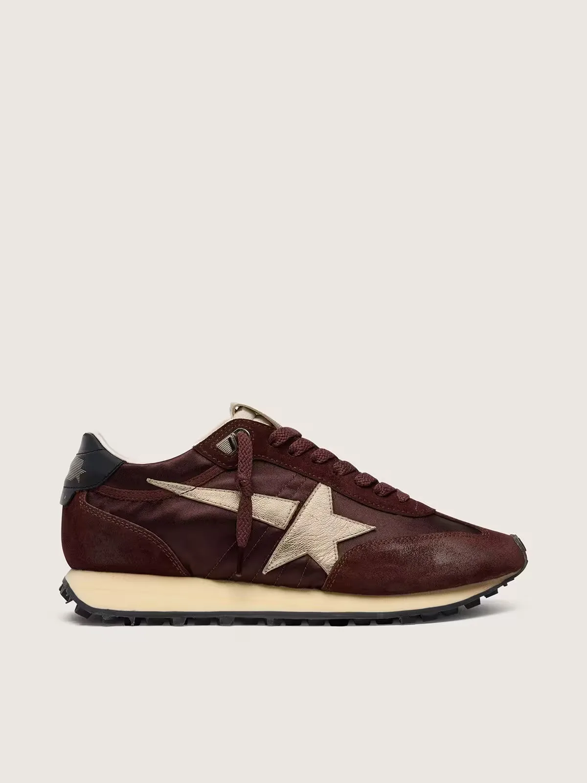 Marathon with Brown Satin Upper and Platinum Leather Star by Golden Goose