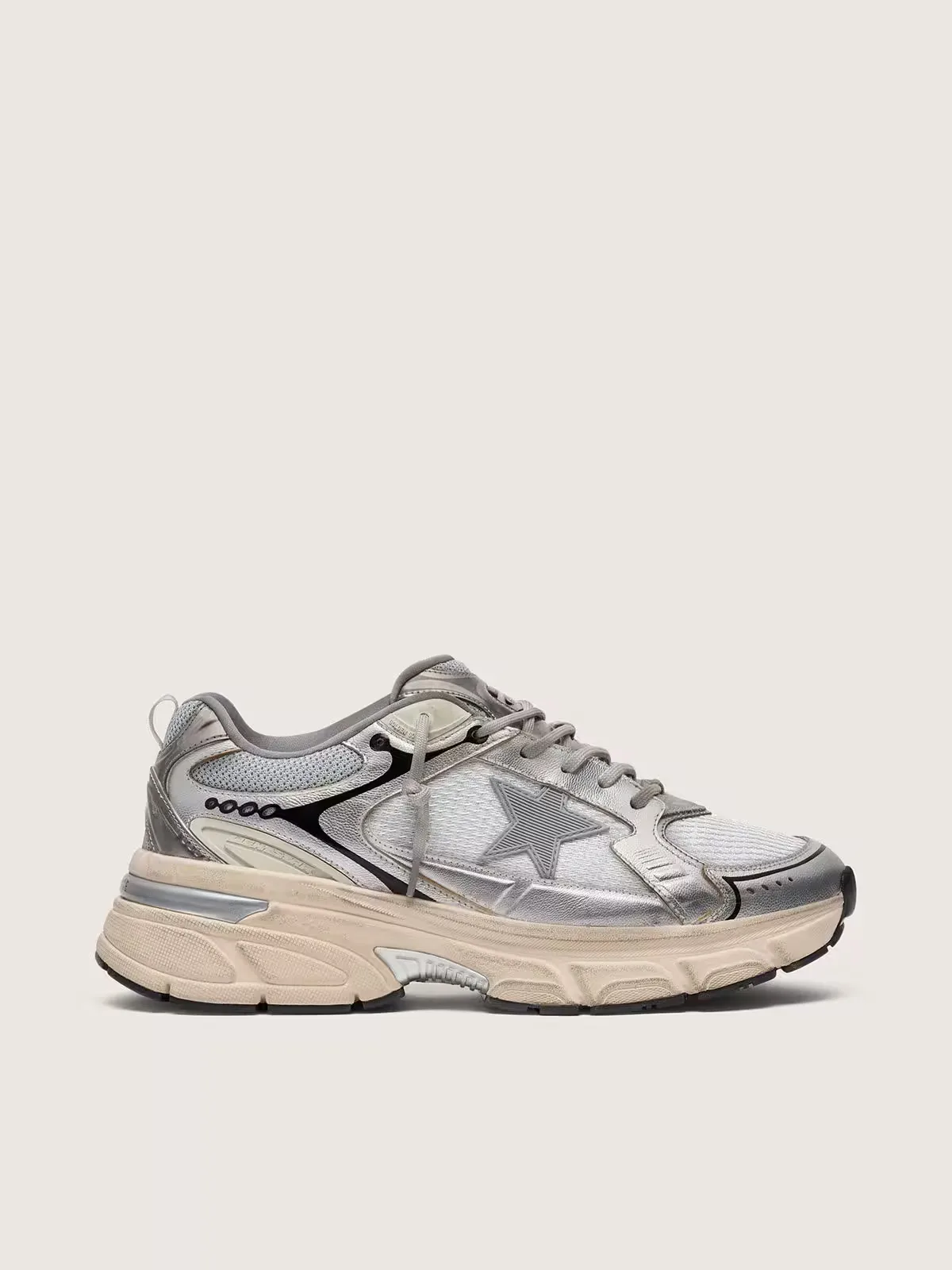 Lightstar in Gray Mesh and Silver Nappa Leather with Gray Tpu Star by Golden Goose