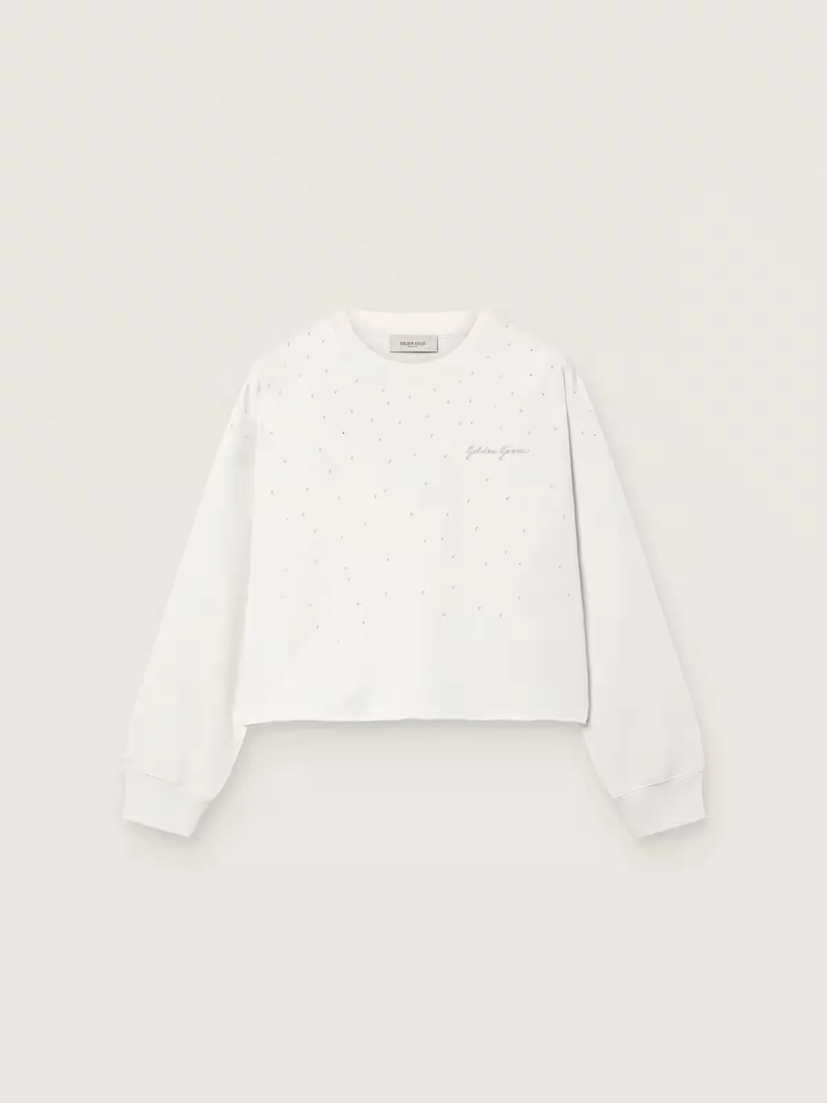Journey Sweatshirt in White Cotton with Crystals and Logo by Golden Goose