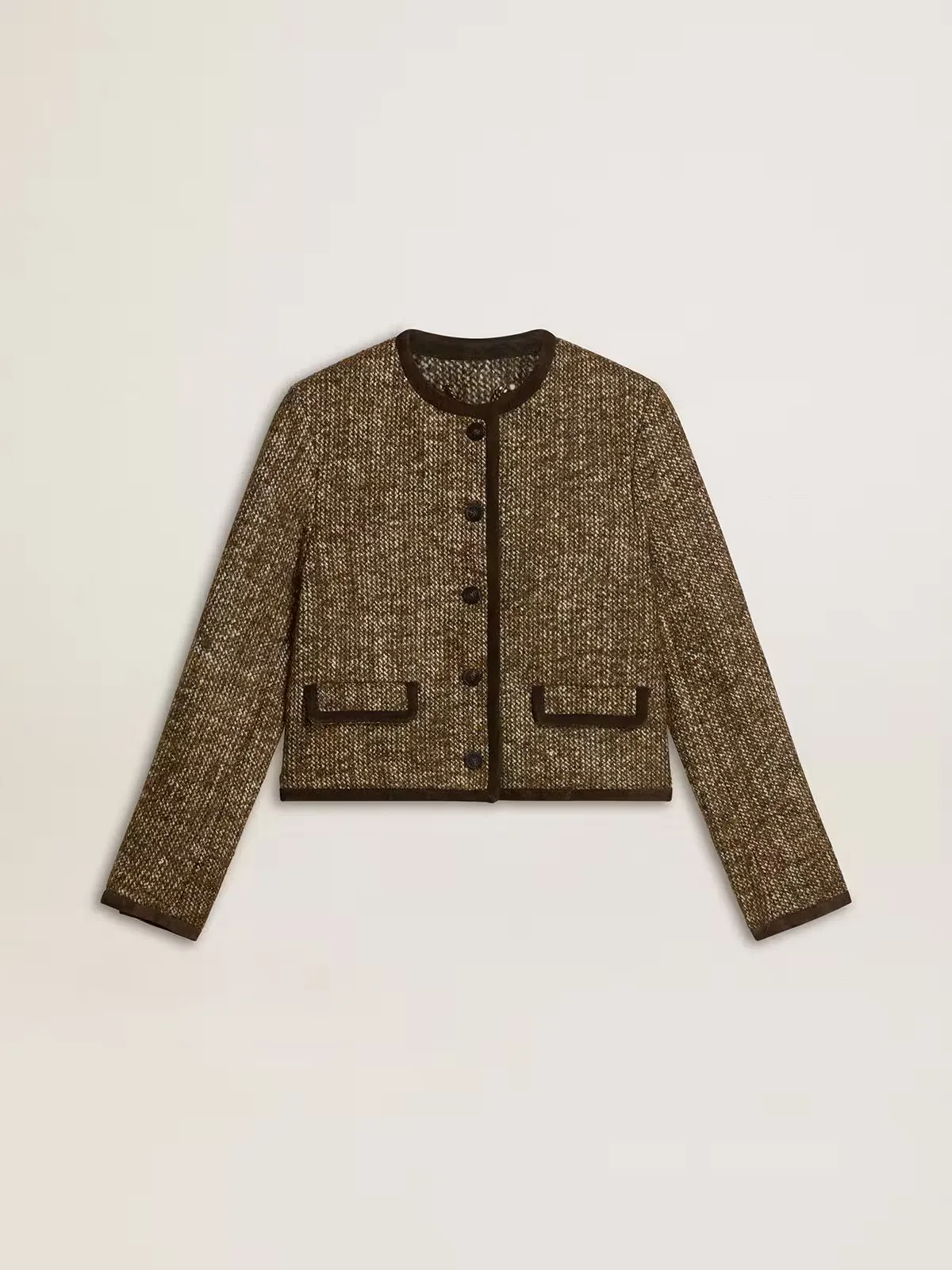 Journey Jacket in Wool Tweed with Coffee-Colored Suede Details by Golden Goose
