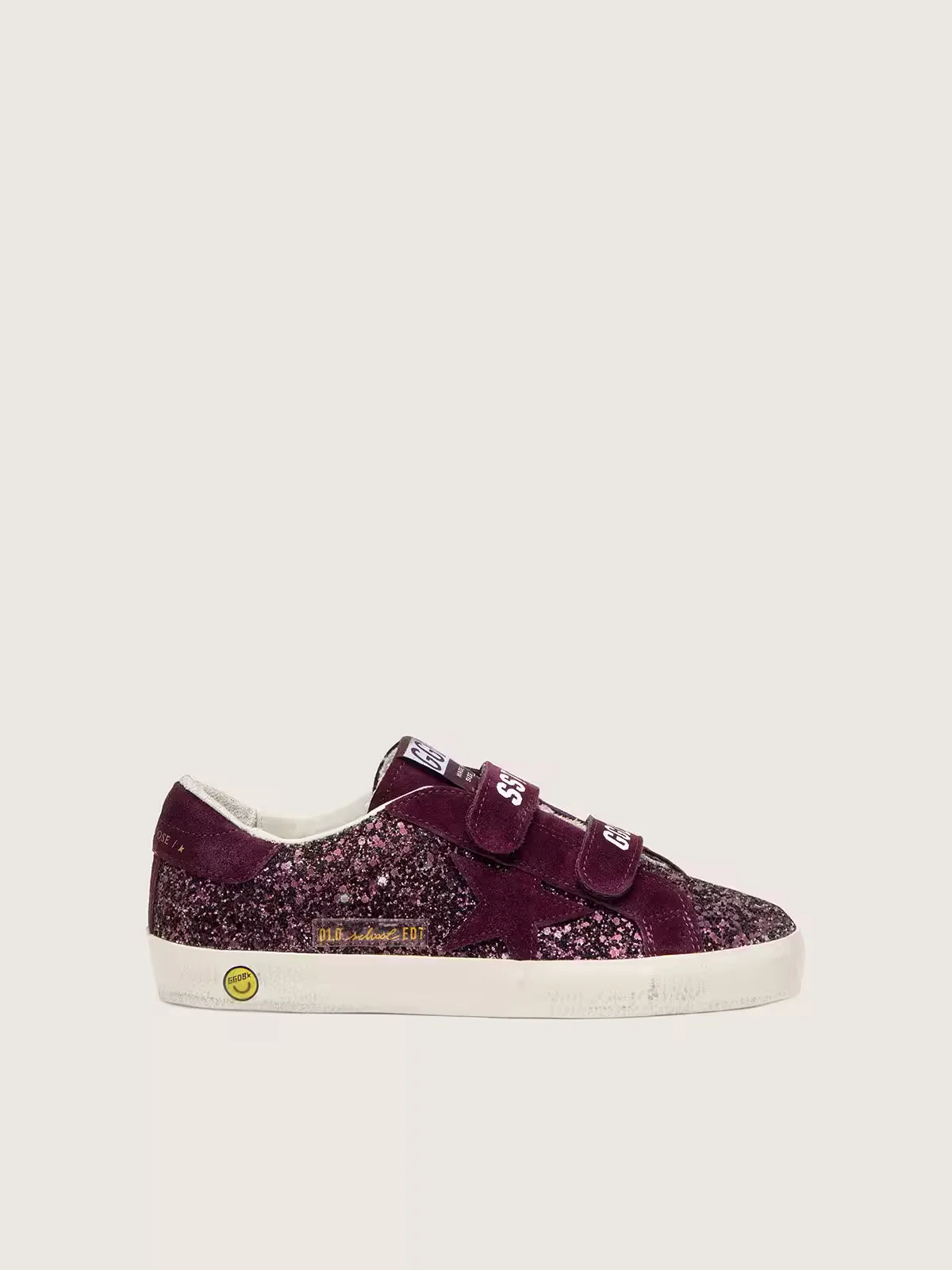 Young Old School in Burgundy Glitter with Burgundy Suede Star and Heel Tab by Golden Goose