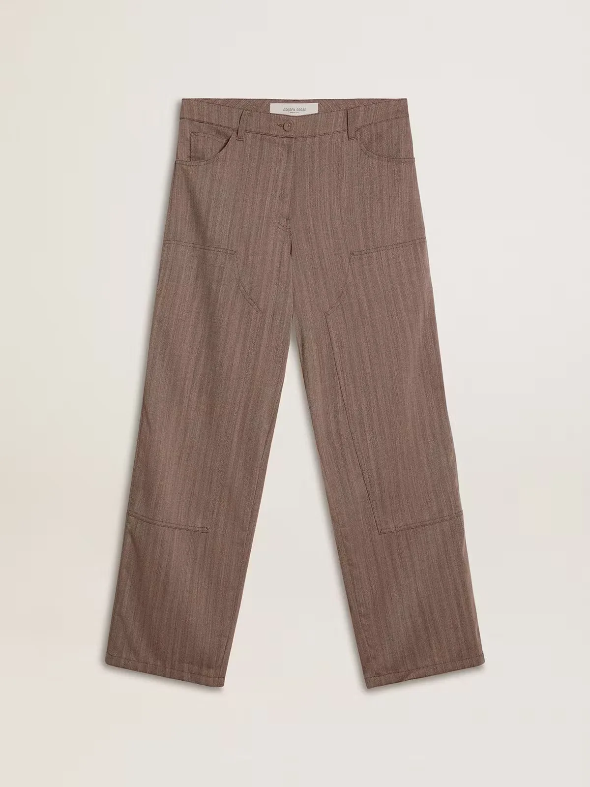 Wool Blend Pants in Light Brown Micro Chevron by Golden Goose