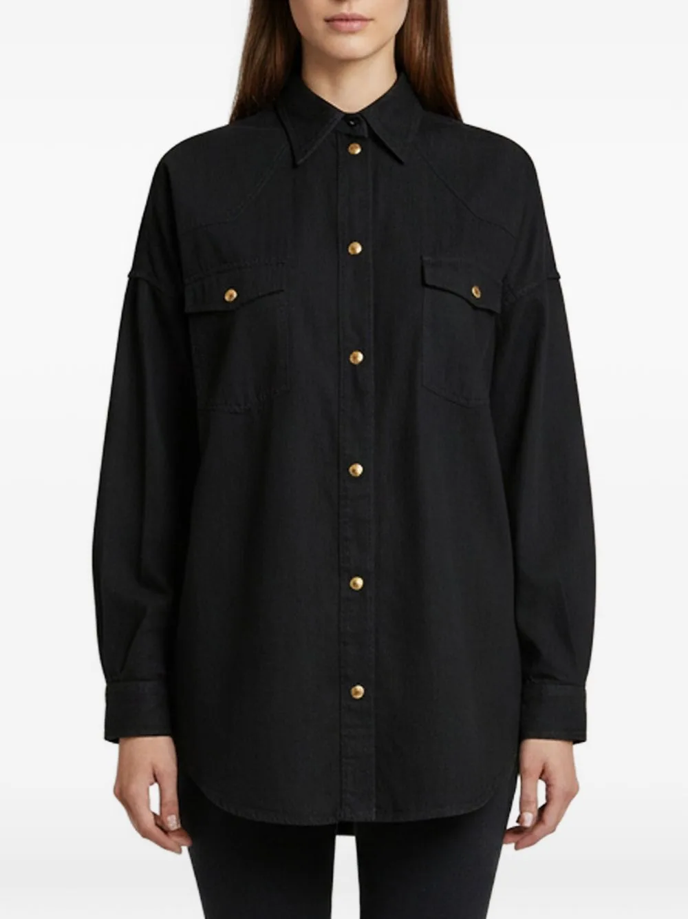 Logo Foil-Print Denim Shirt by Gucci Pre-Owned