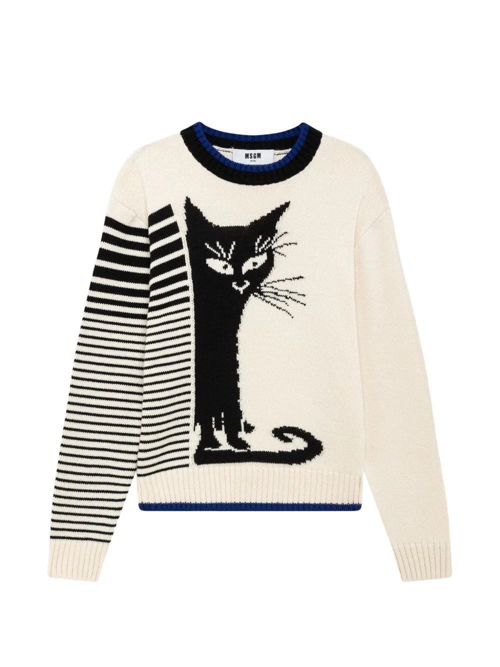Cat-Intarsia Striped-Sleeve Sweater by MSGM