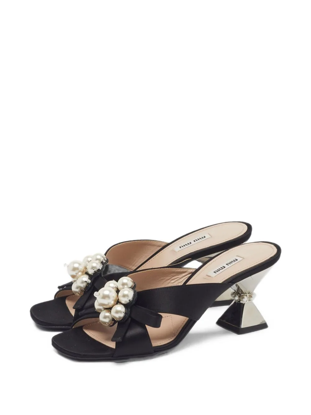 Pearl-Embellished Criss-Cross Sandals by Miu Miu Pre-Owned
