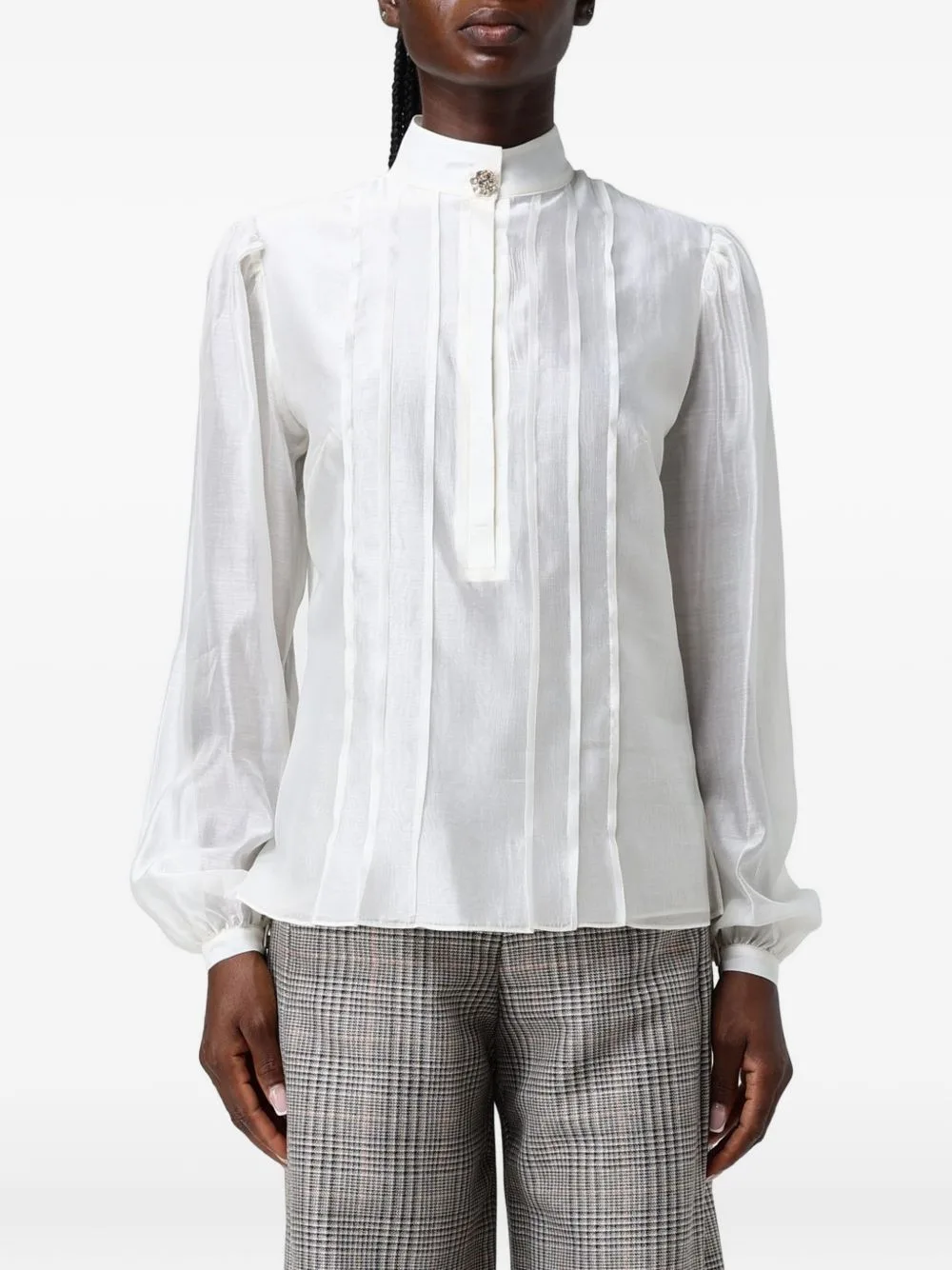 Pleated Puff-Sleeve Blouse by Hanita