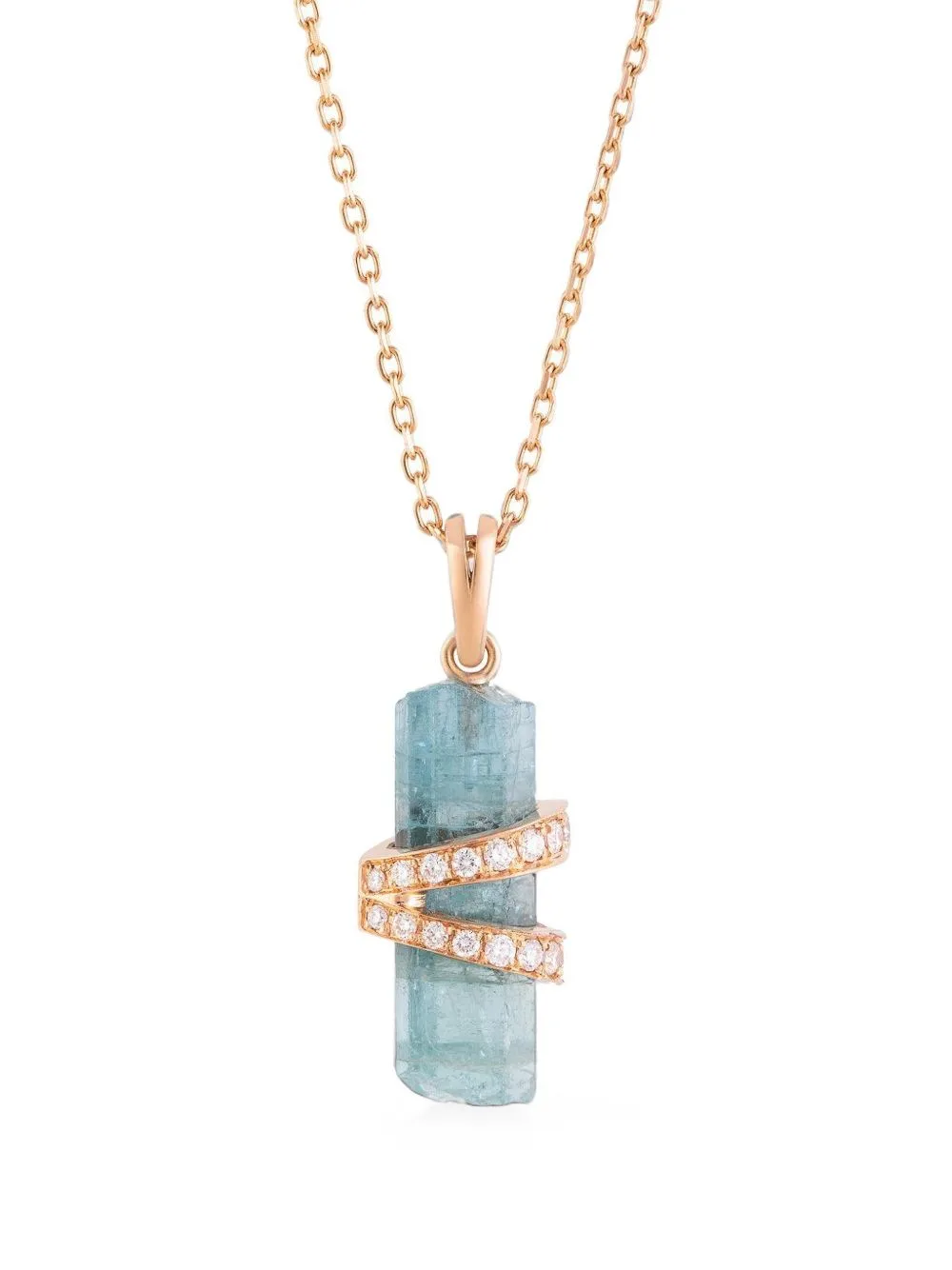 Medium Elemental Aquamarine and Diamond Pendant Necklace by CLARA CHEHAB