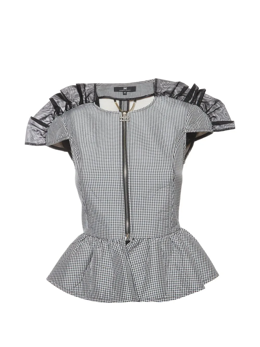 Check-Pattern Peplum Top by Elisabetta Franchi