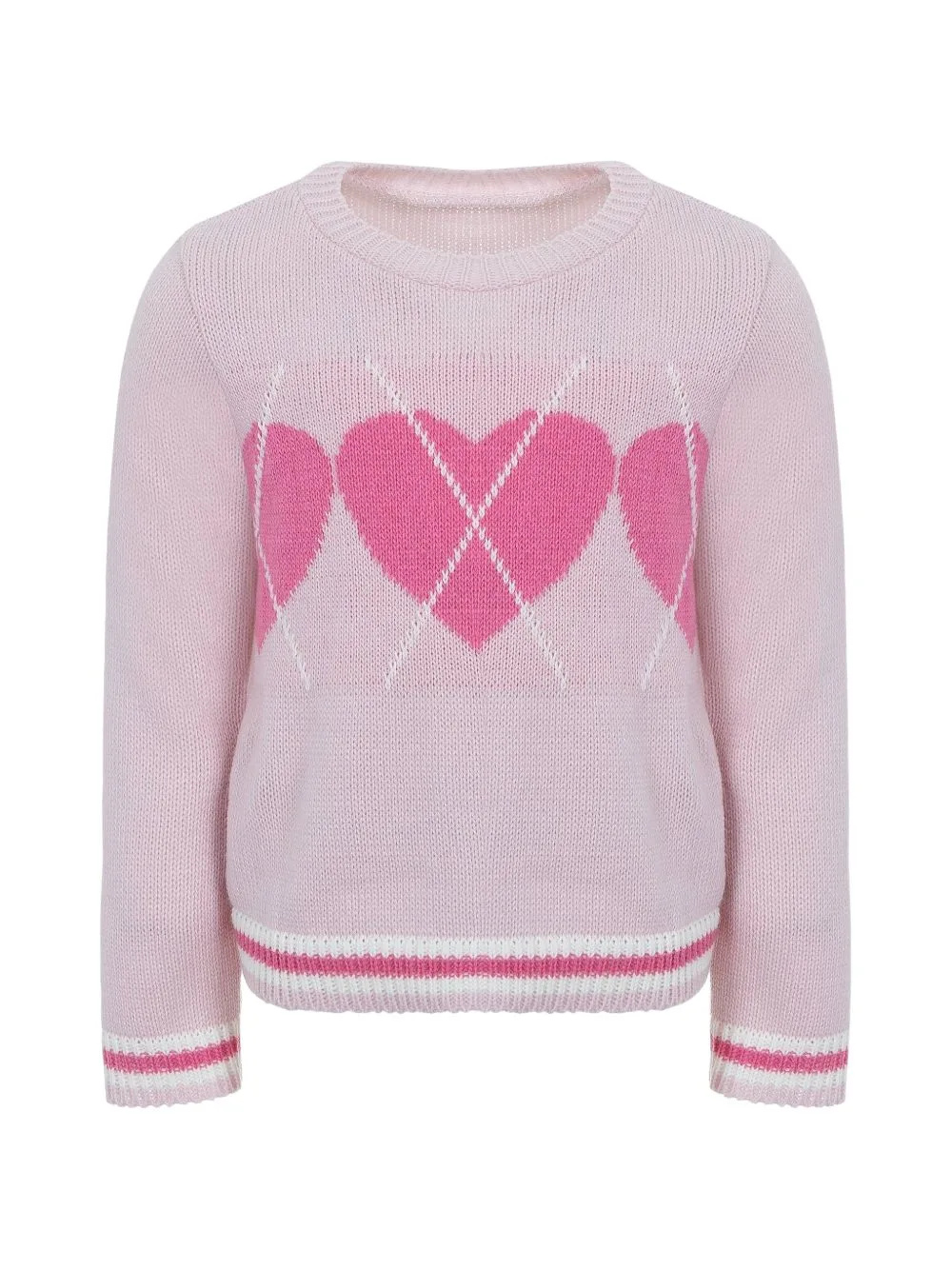 Heart-Intarsia Striped-Trim Sweater by Lapin House