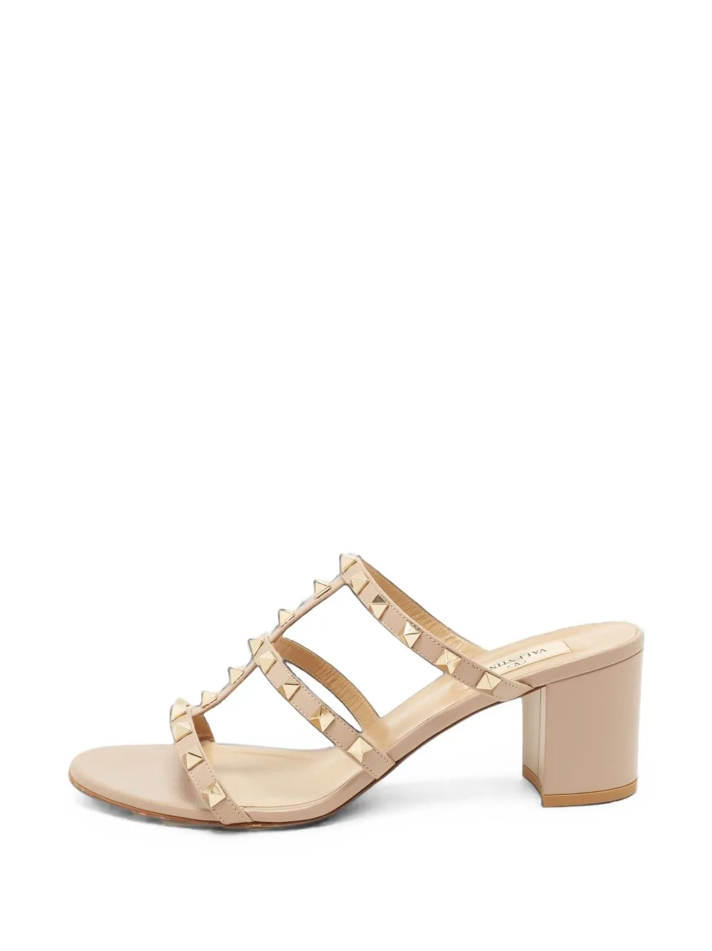 Rockstud Block Heel Leather Sandals by Valentino Garavani Pre-Owned