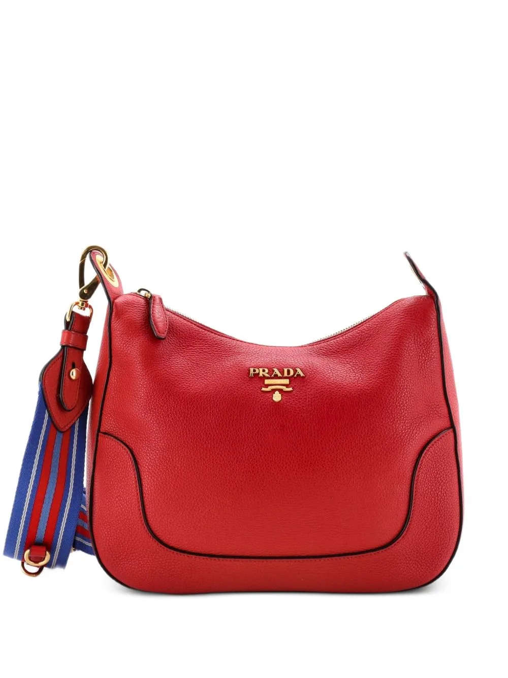 Striped Strap Zip Hobo Vitello Daino Medium Crossbody Bag by Prada Pre-Owned