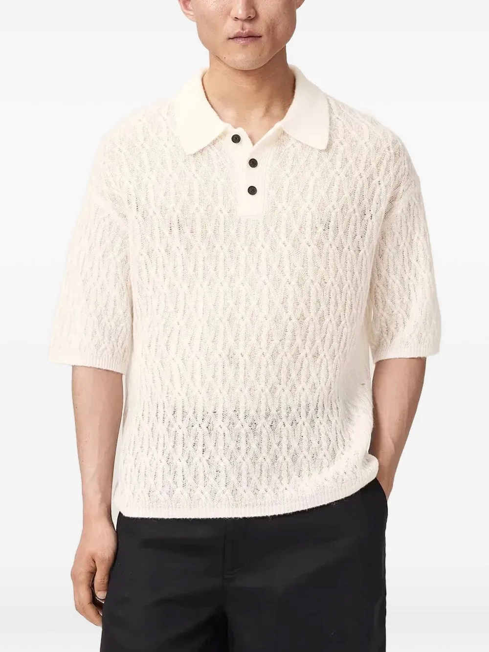 Crochet-Knit Short-Sleeve Polo Shirt by AllSaints