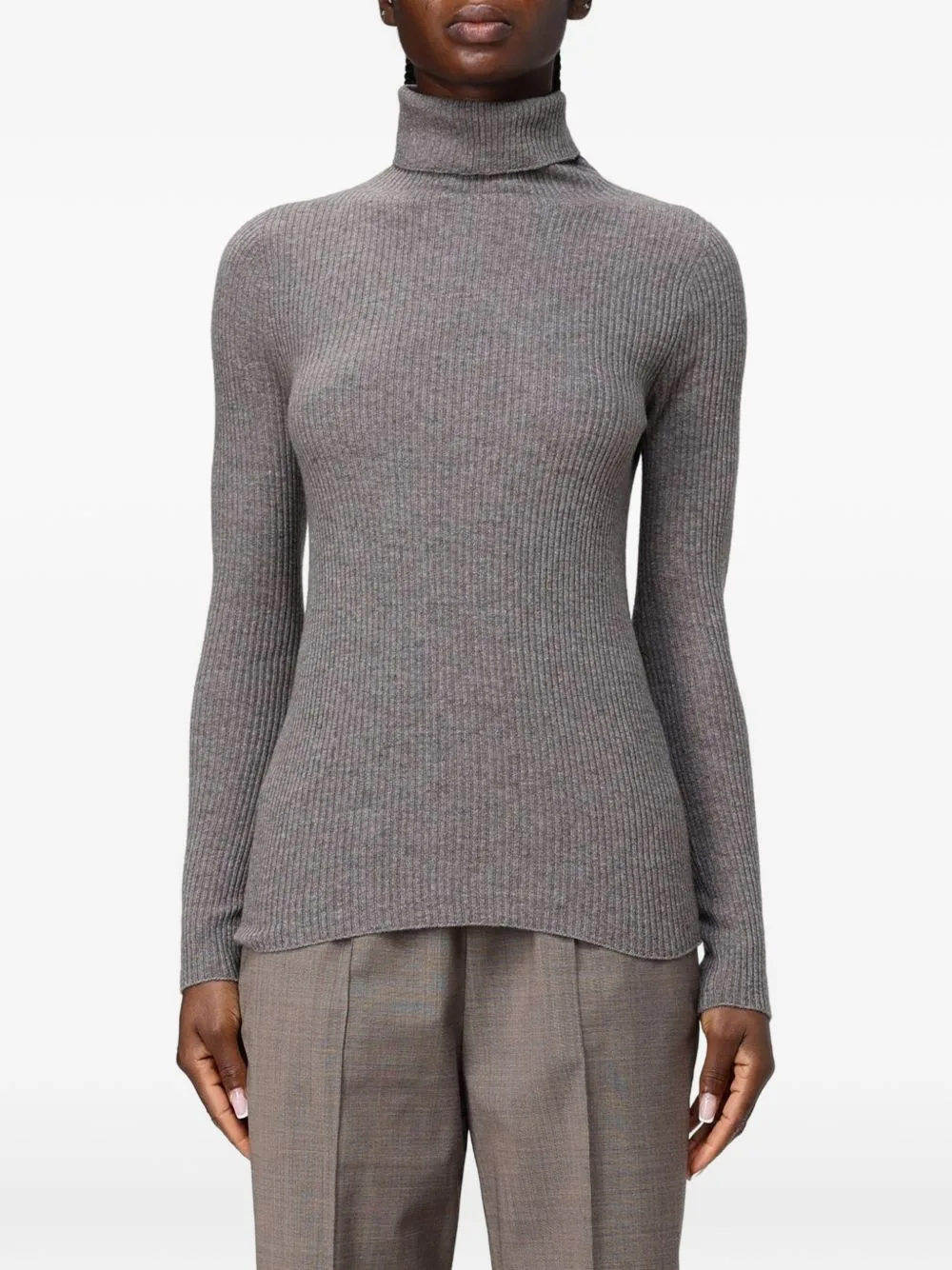 Platinum Ribbed-Knit Roll-Neck Sweater by Fabiana Filippi