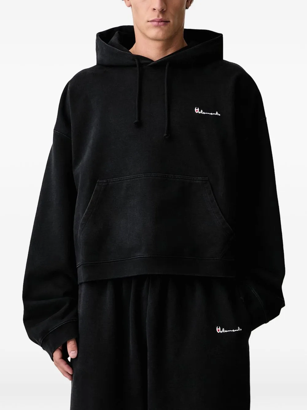 Logo-Embroidered Cropped Hoodie by VETEMENTS