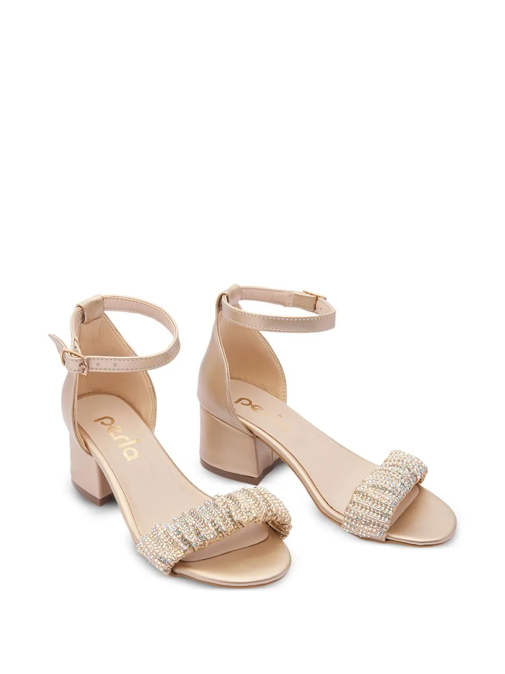 Rhinestone-Embellished Ruched Sandals by La Perla Kids