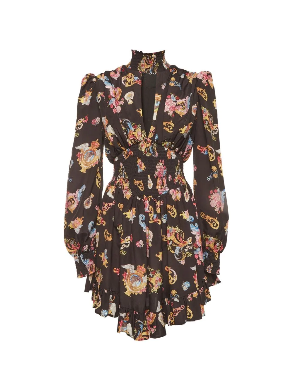 Versailles Print Smocked Mini Dress by Versace Jeans Couture