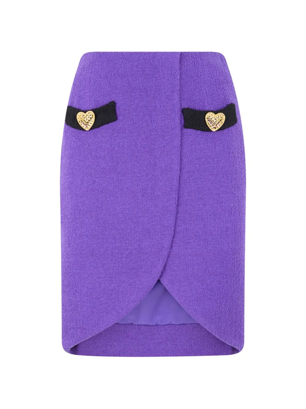 Heart-Embellished Wrap-Effect Mini Skirt by Moschino