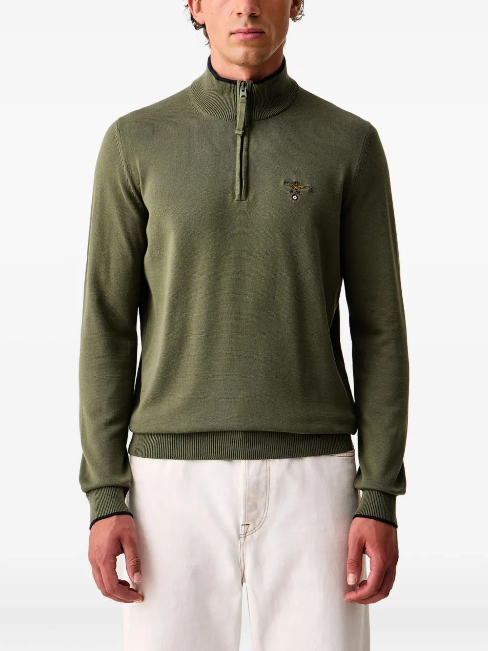 Quarter-Zip Embroidered-Logo Sweater by Aeronautica Militare