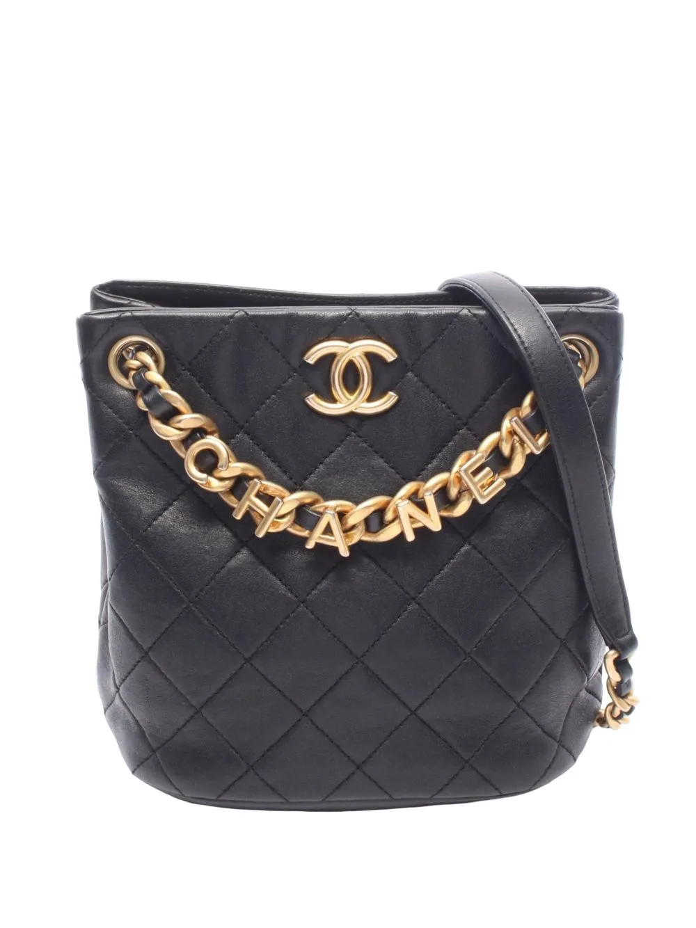 2021-2026 Small Quilted Lambskin Chaine Lettre Bucket Bag by CHANEL Pre-Owned